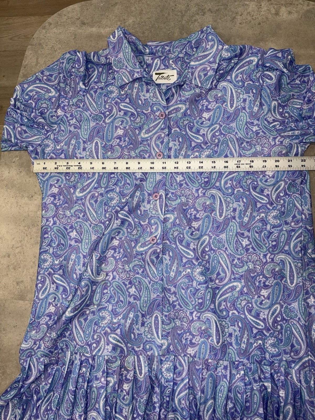Vintage 70s Tribute Mod Paisley Purple Dress XL 16/18 #0250 PLEASE READ