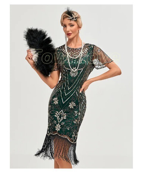 1920s Flapper Dress Women’s Slim Fit Sequin Tassel Vintage 20s Party Dress Skirt