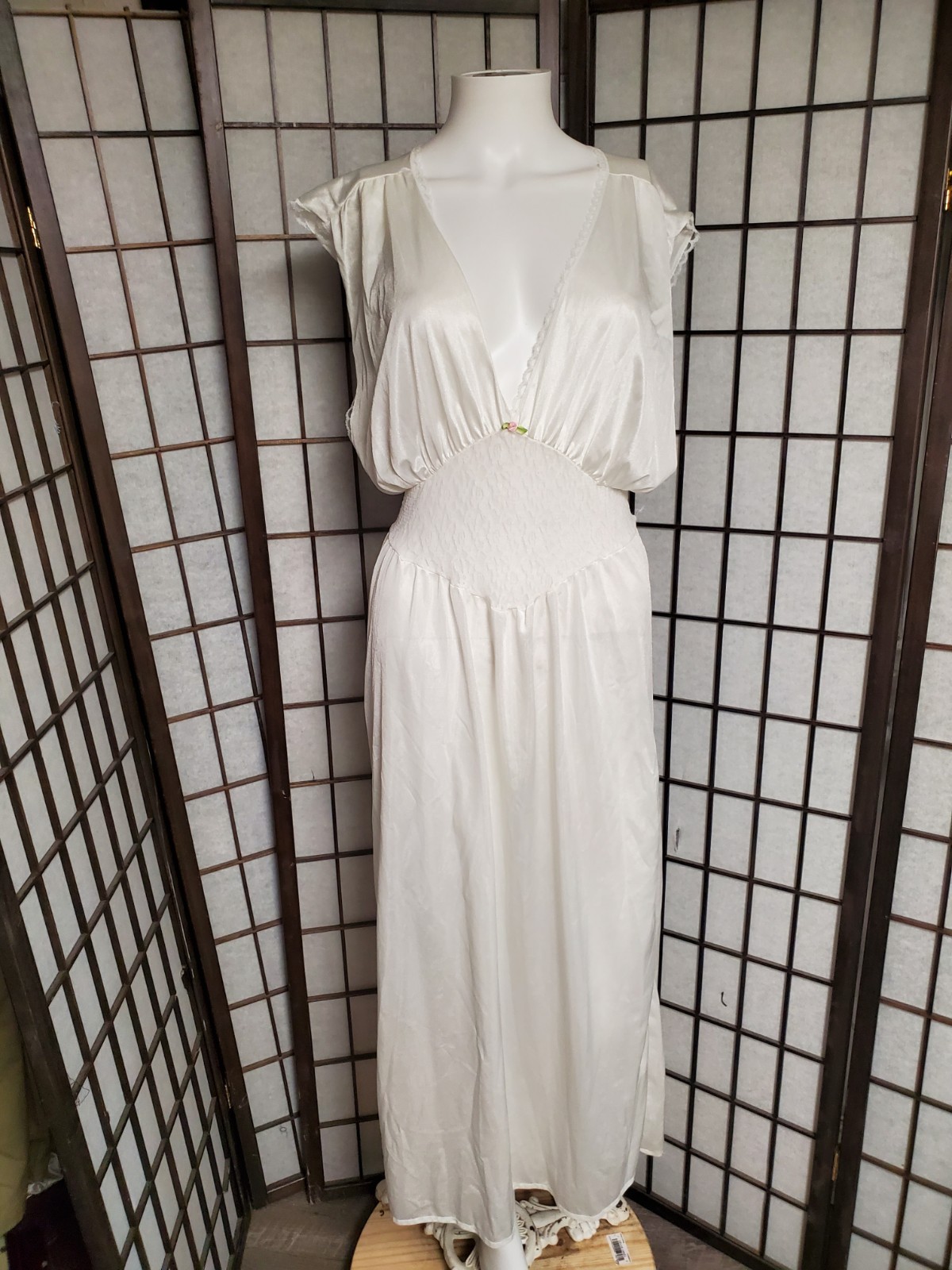 VTG open sides Maxi Lace Nightgown Rose stretch Lace Bridal White M plunging