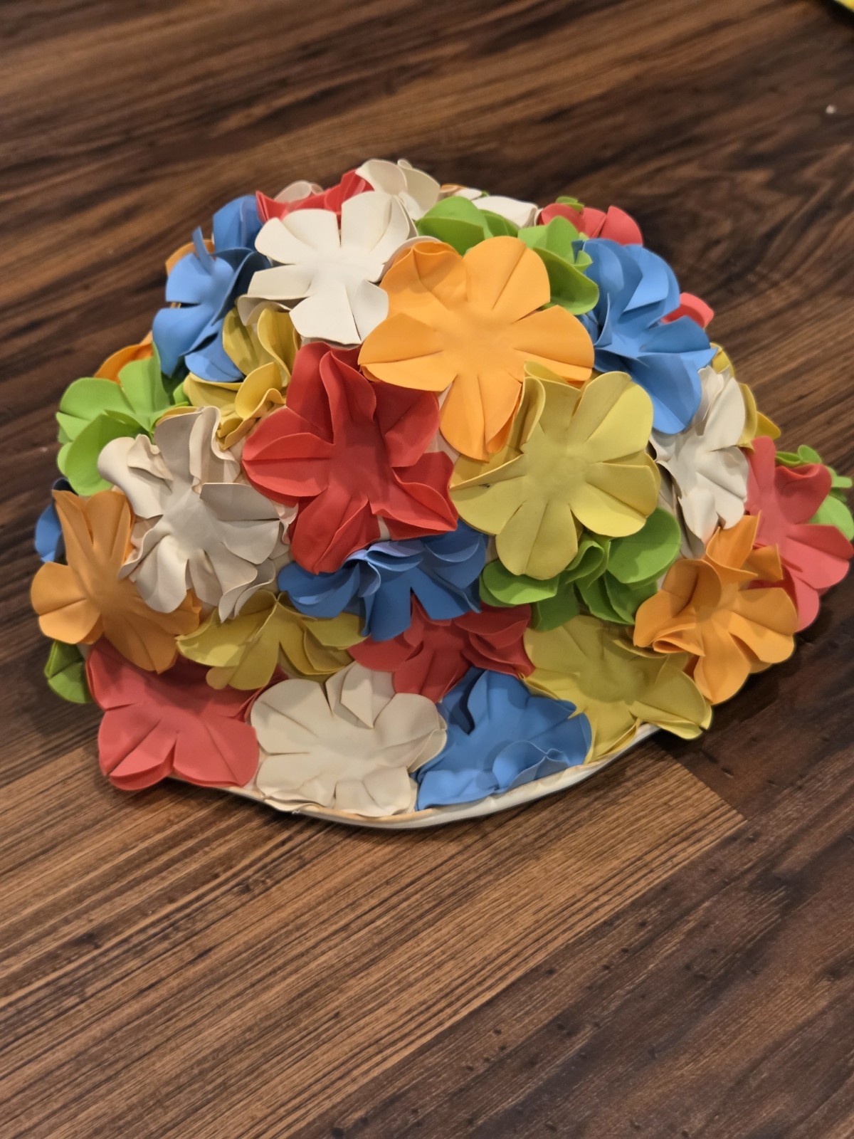 Vtg Mid-Century Retro Floral Petal Swim Cap Colorful Rubber Bathing Hat 60s Glam