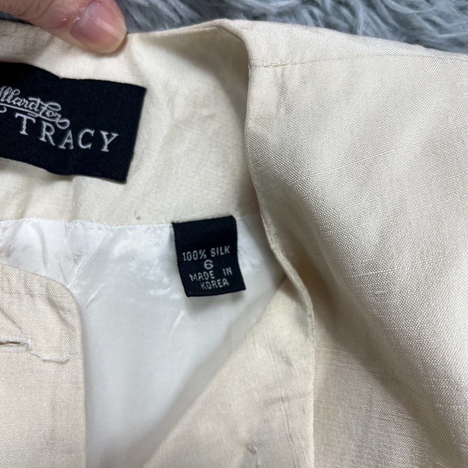 Vintage Ellen Tracy Silk Jacket Women’s 6 Ivory 80’s Retro Luxury Mid-Length
