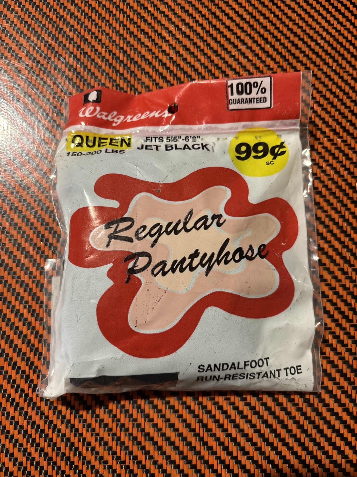 Walgreens Vintage Regular Pantyhose Sandalfoot Run-Resist Toe Queen Black
