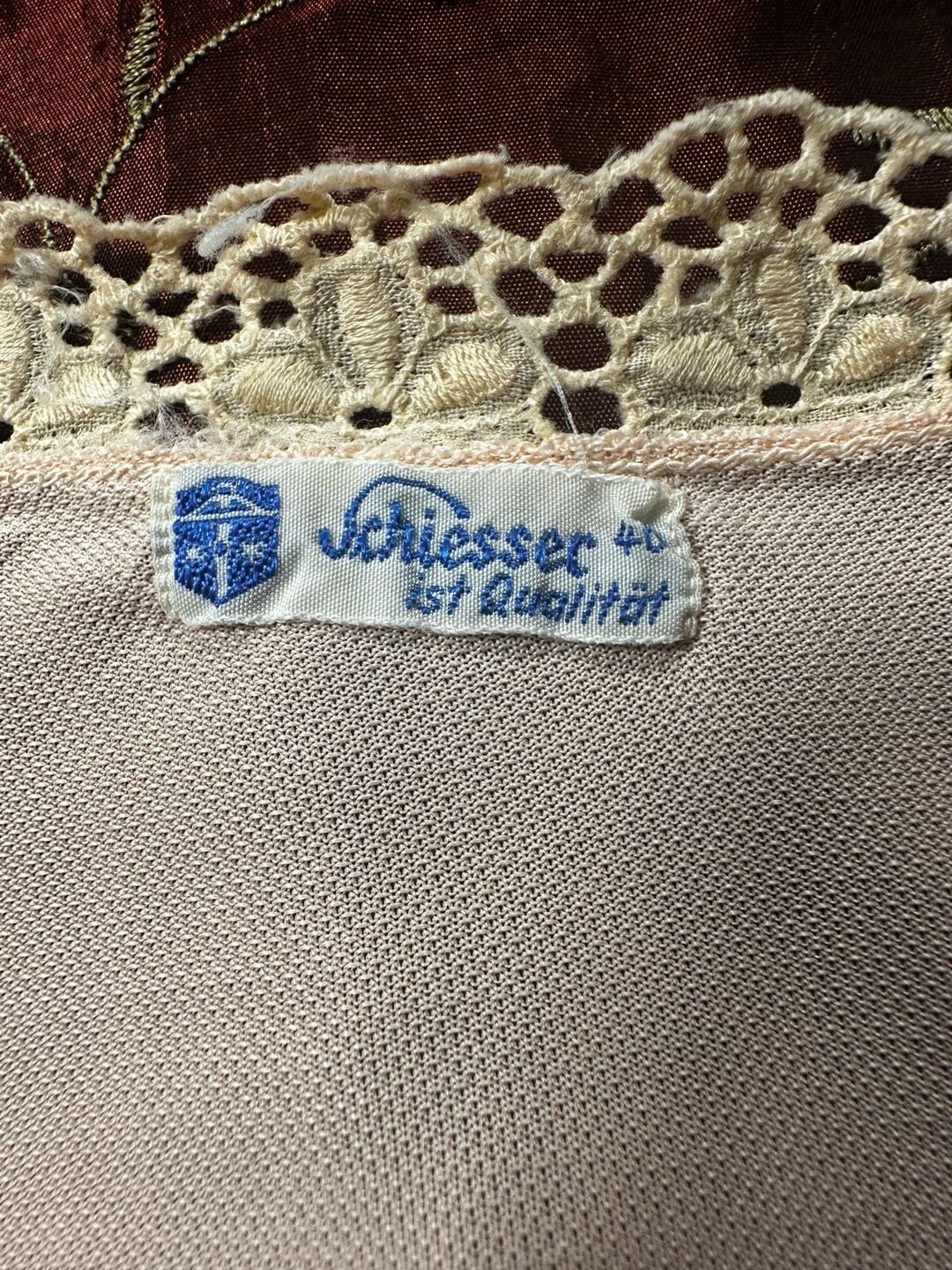 Vintage German Schiesser Peach Lace Trimmed Slip Dress Sz 40