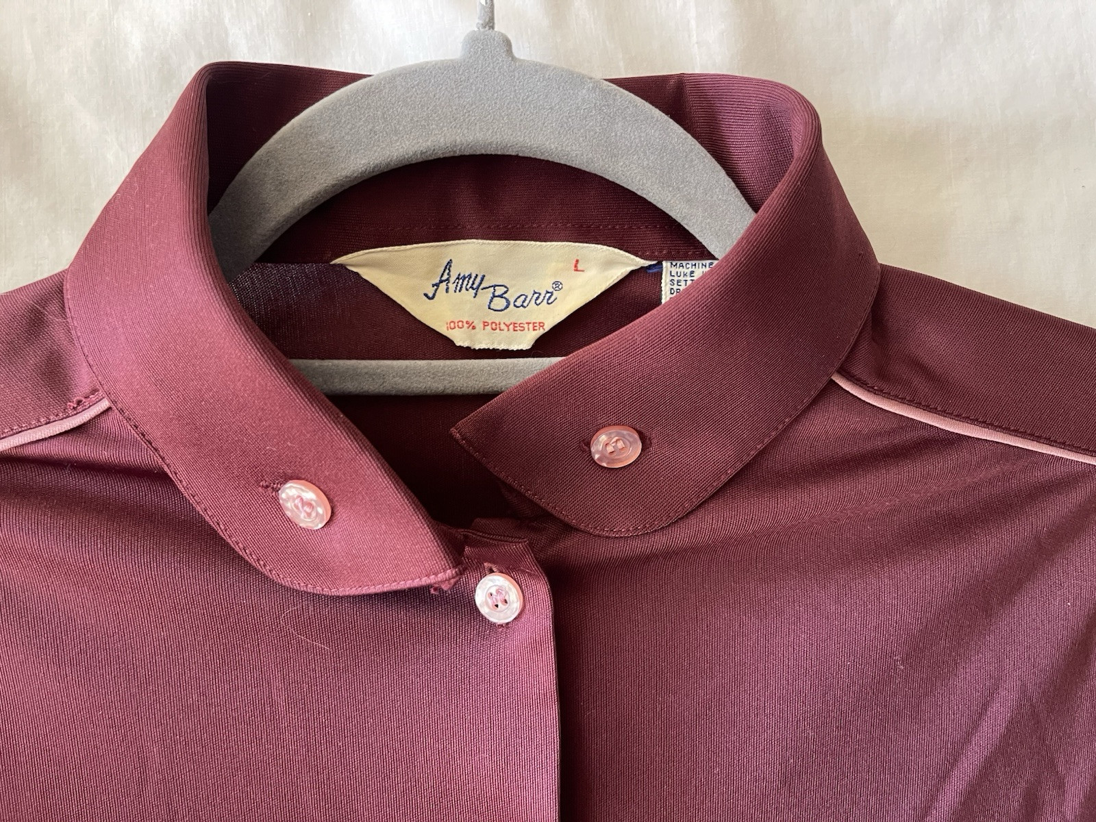 VINTAGE 70’s, AMY BARR, WOMEN’S L POLYESTER BURGUNDY WINE BLOUSE, EUC