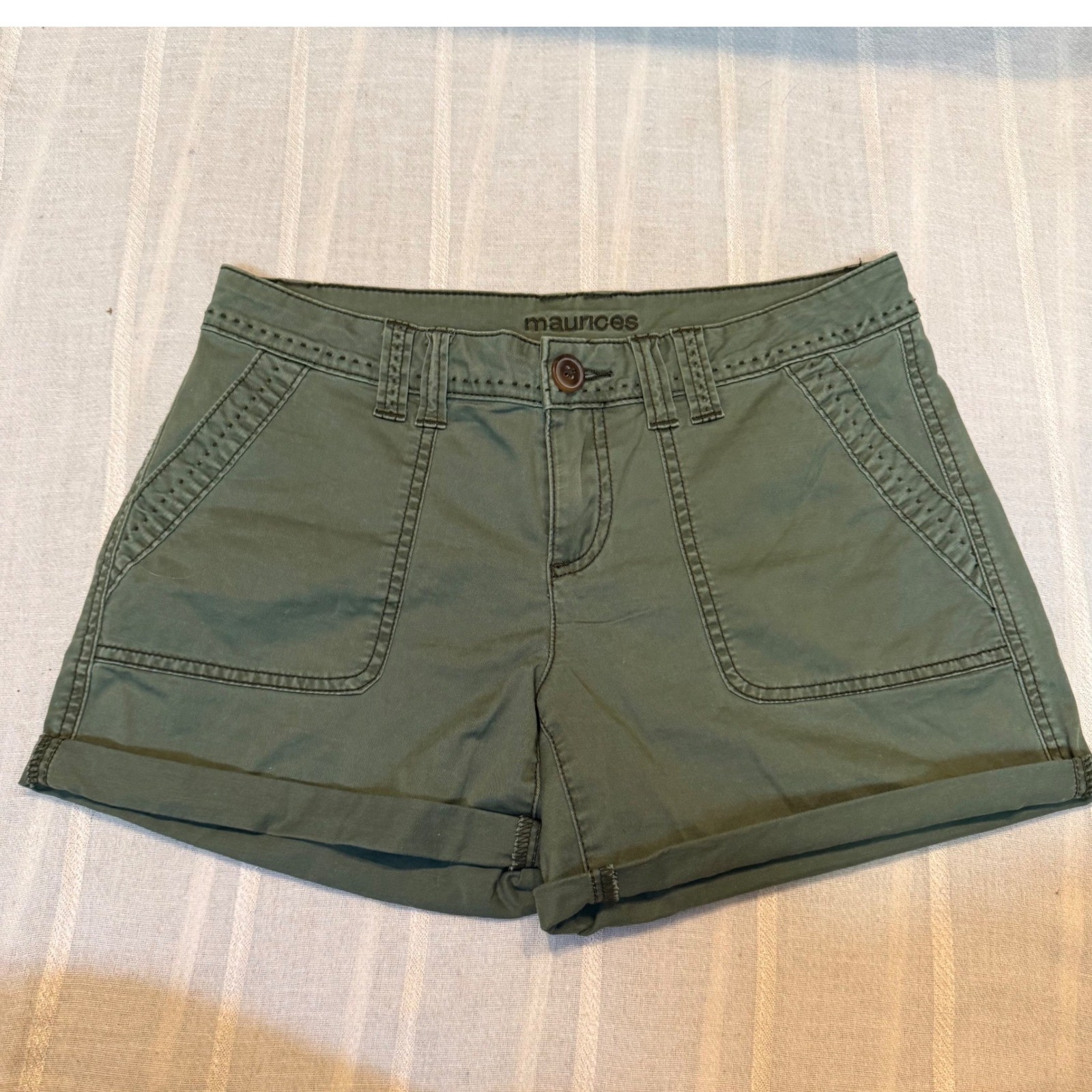 Y2K Cotton Twill Shorts Olive Green Low Rise Shortie 2000s Granola Girl Size 5/6