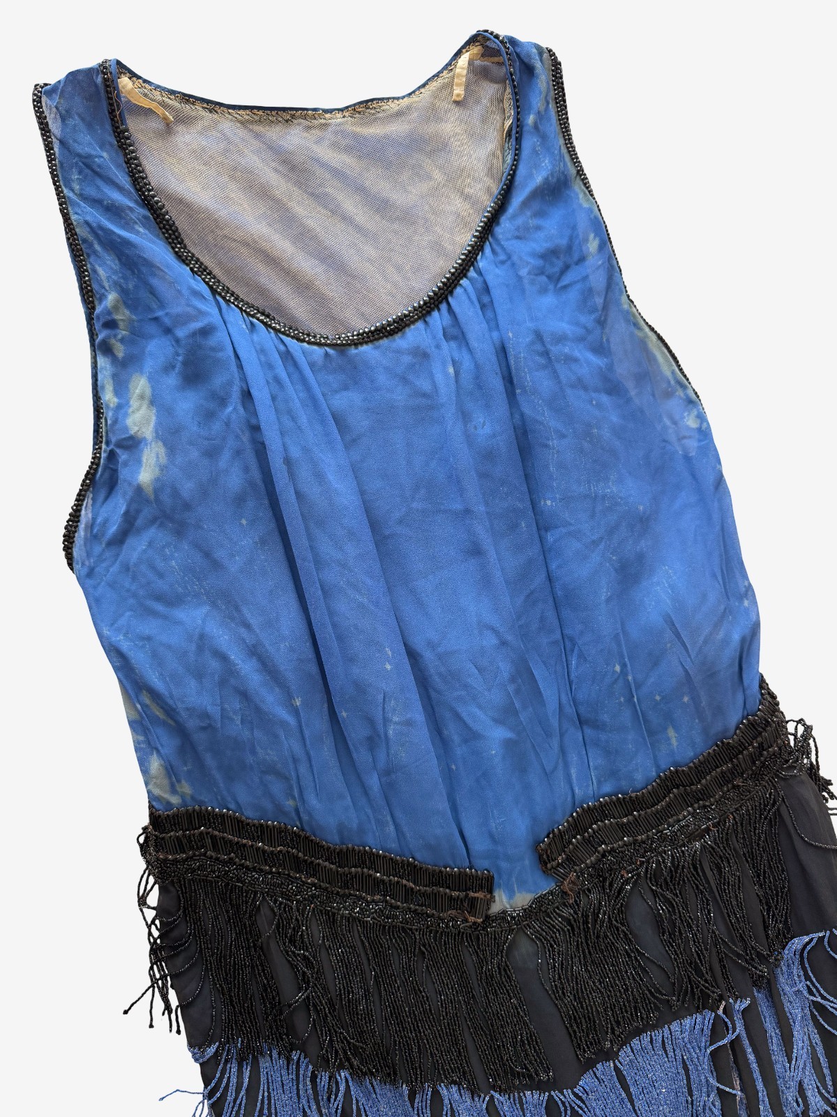Antique 1920s Flapper Dress Silk Chiffon Beaded Fringe Art Deco