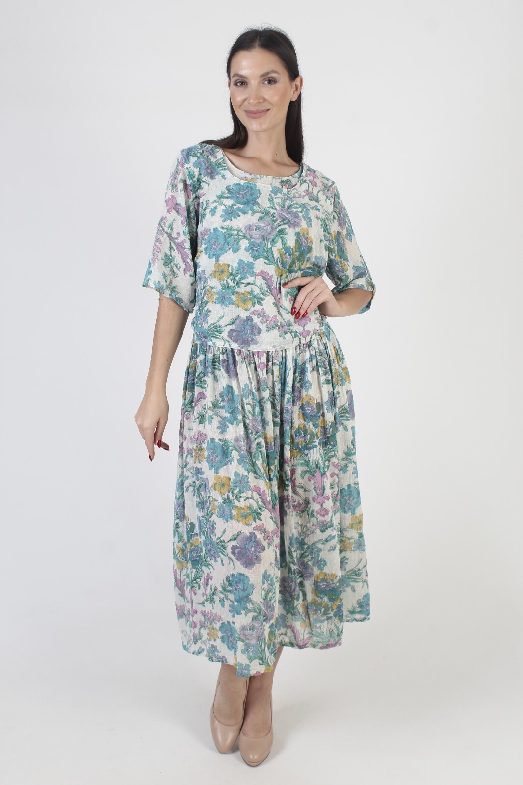 Bila White India Gauze Dress Vintage Floral Cotton Baggy Grunge Boho Sundress M