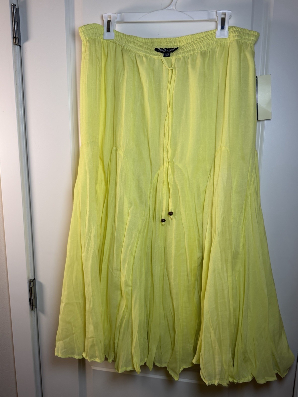 Vintage Y2K Mix Nouveau Yellow Smocked Waist Maxi Skirt Boho Beaded Tassels XL