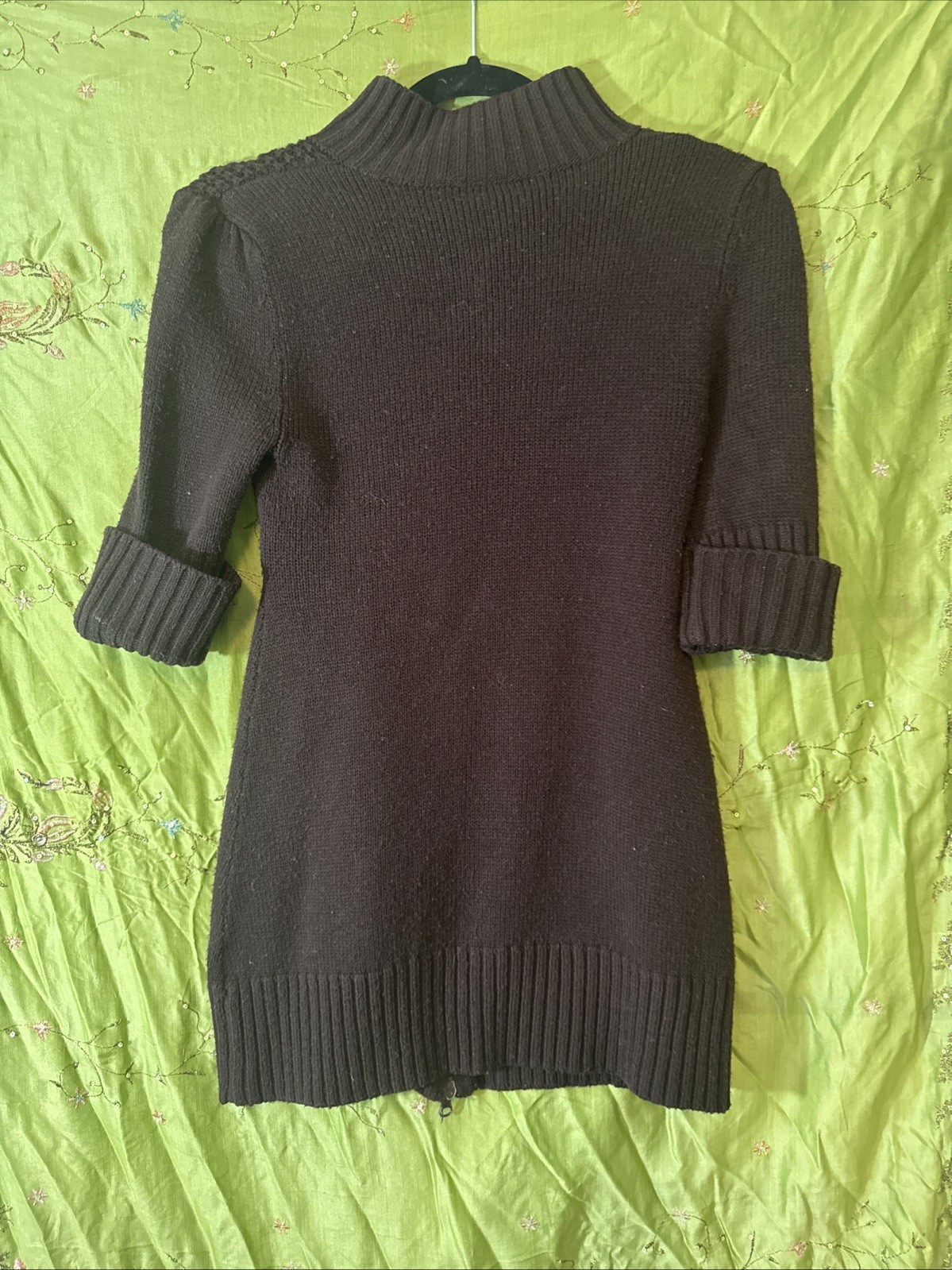 Vintage Take Out Sweater Jacket Brown Full Zip 3/4 Sleeve Toggle Buttons Size M