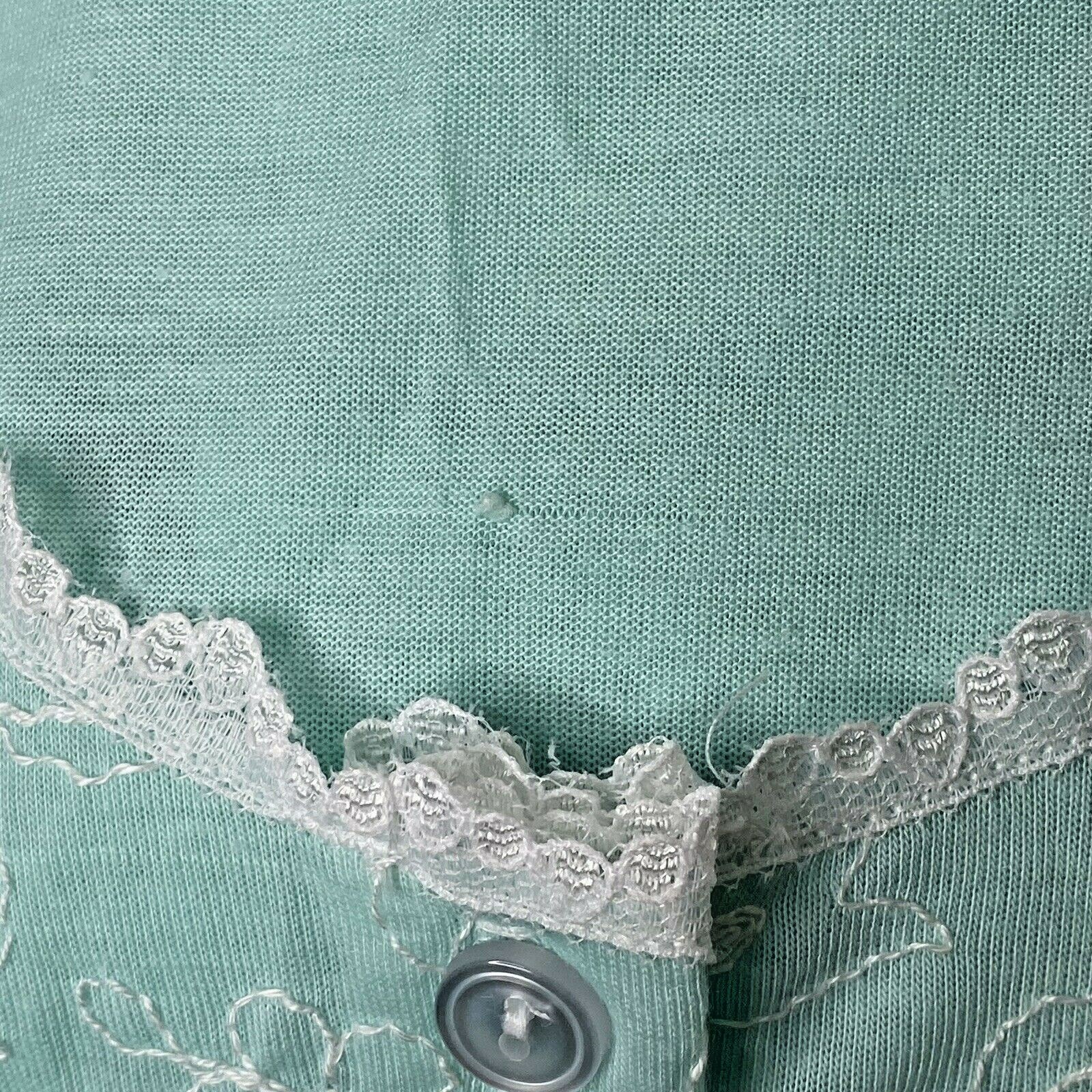 Cinejour Nightgown Ruffles Button Up Long Sleeve M USA Polyester Mint Green