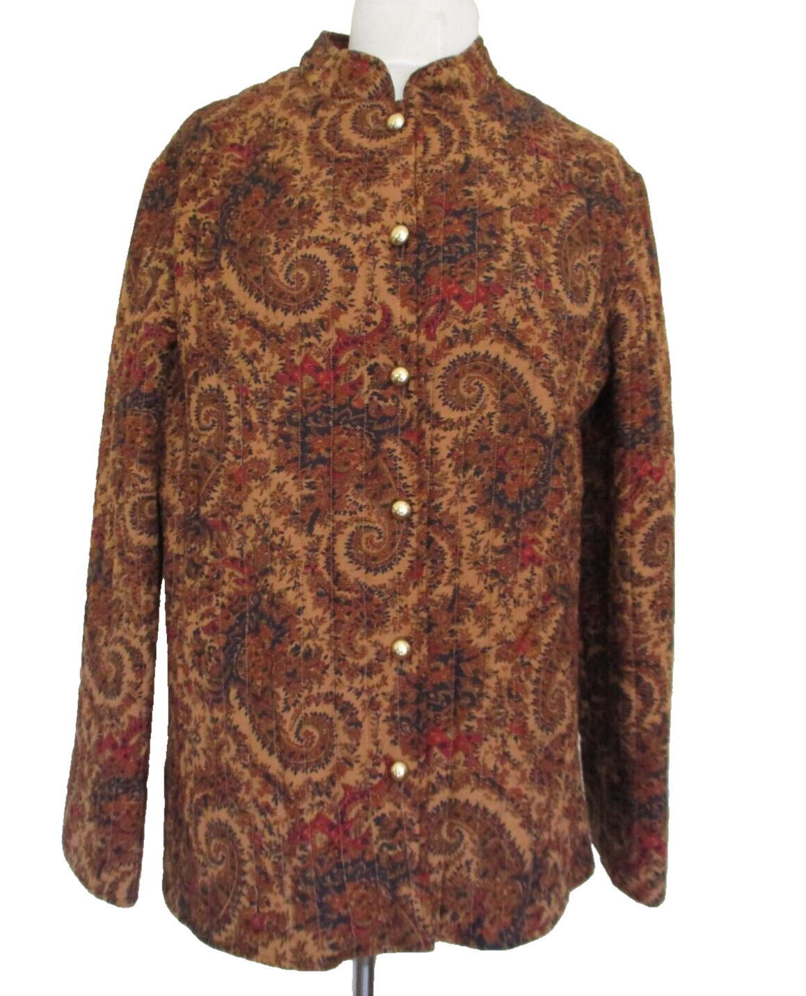 Vintage Kenneth Greene Quilted Jacket Large Women Brown Paisley Print