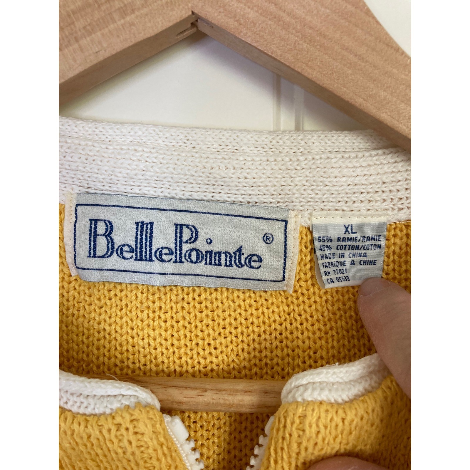 Vintage BellePointe Sunburst Zip Cardigan Sweater XL Yellow Orange White Ramie