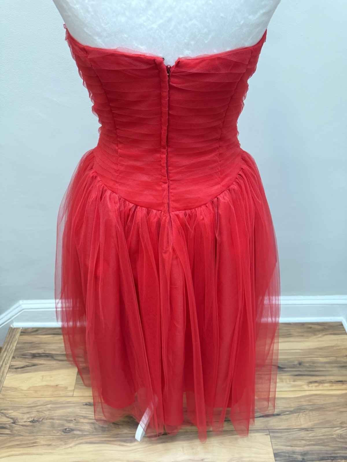 Vtg Red Tulle Poofy Dress Hi Low 50s Style Y2K Party Prom XS/S Christie Helene*