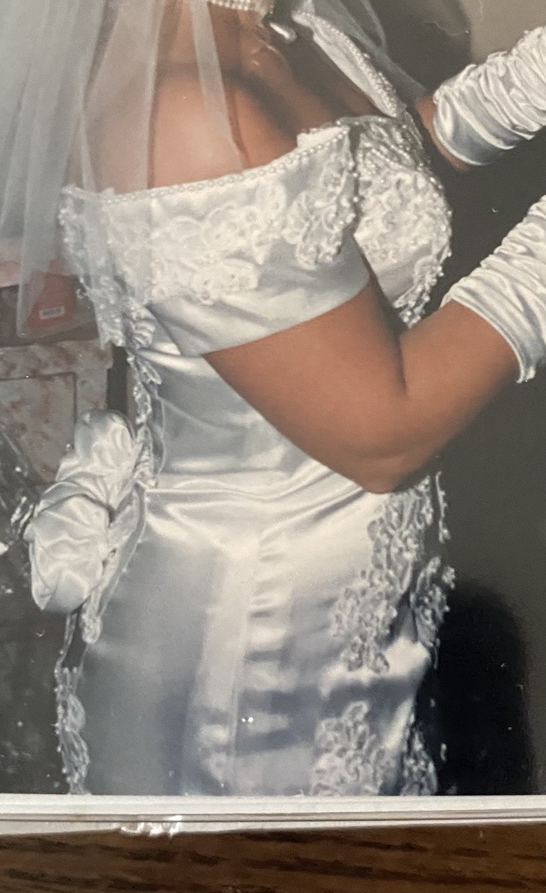 Majestic Vintage Y2k White&Ivory Satin Short Wedding Dress detachable Train Sz.8