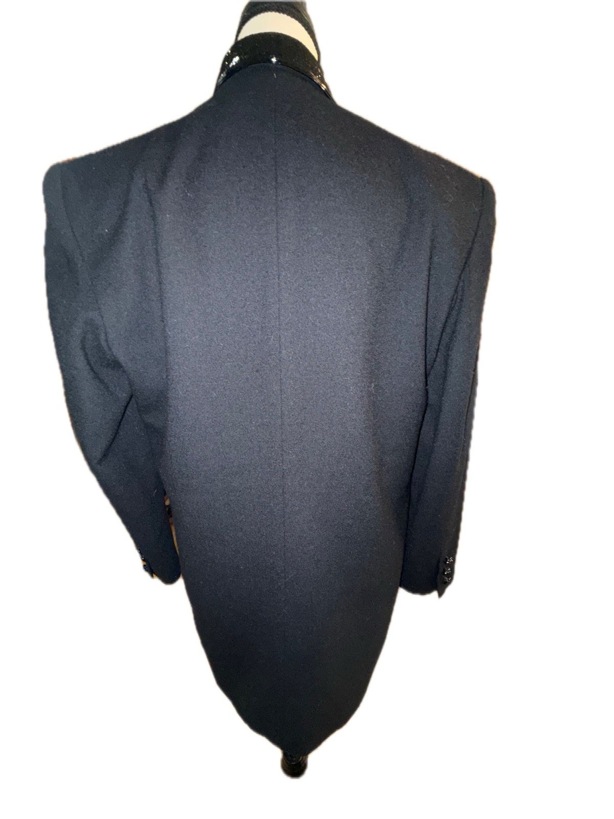 1980’s Black Wool Silk Beaded Blazer Eleanor P Brenner Quiet Luxury Shoulder