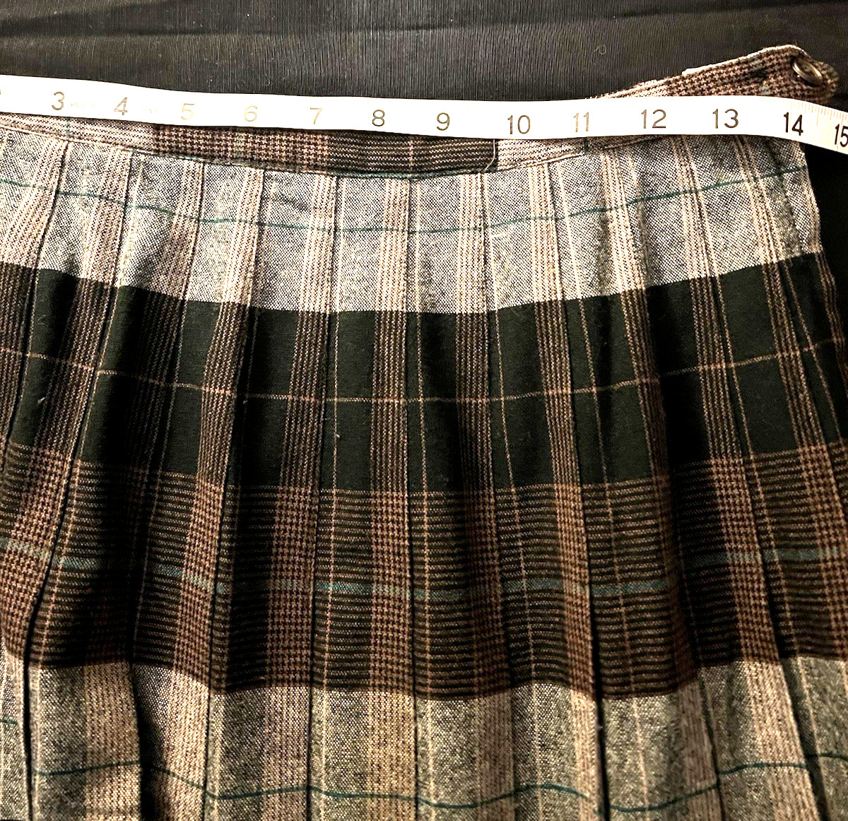 Century of Boston Reversible Brown/Cream Plaid Wool Blend Skirt Sz. 29″ Waist