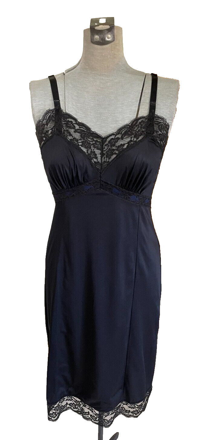 1960s Gaymode J.C. Penneys Black Full Slip Nightie Vtg Sz 34Av Nylon EVC