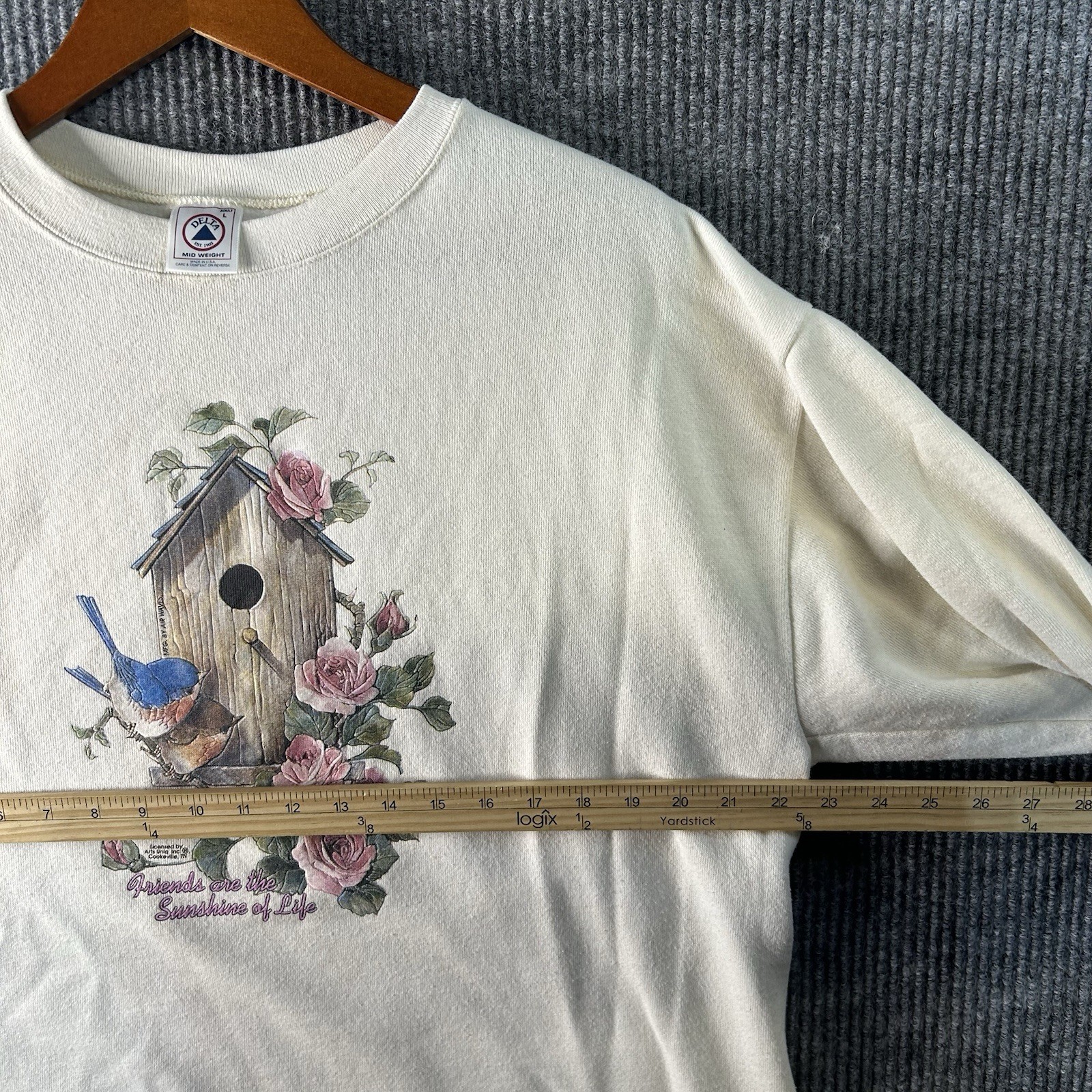 Vintage Sweatshirt Adult L Carolyn Shores Wright Floral Birds Made In USA