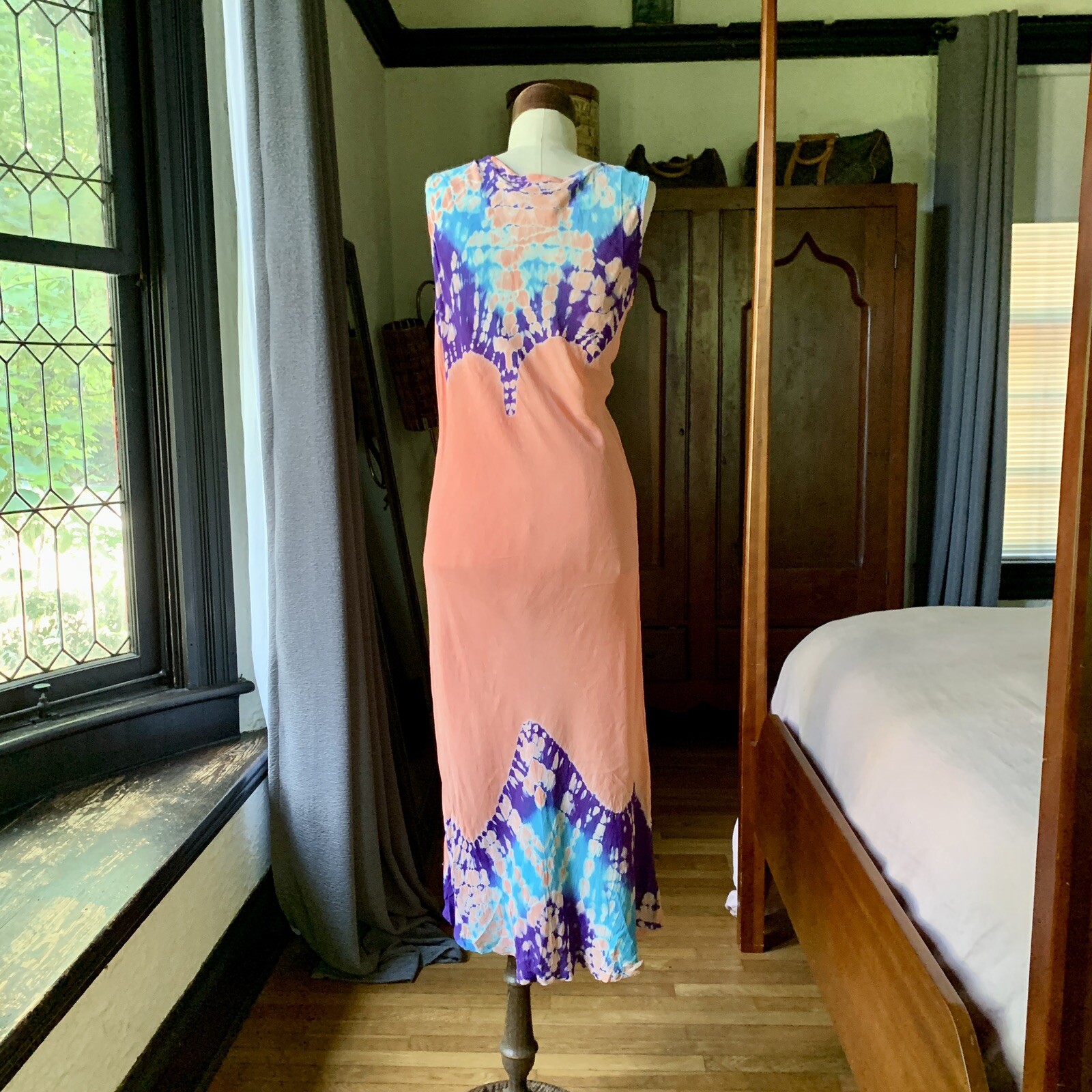 PAPILLON Vintage Rayon Dress India Dyed Beaded Sequin MEDIUM