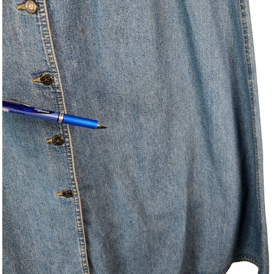 Vnt Lizwear Denim Maxi Button‑Down Coastal Cowgirl Skirt with Brown Belt Size 16