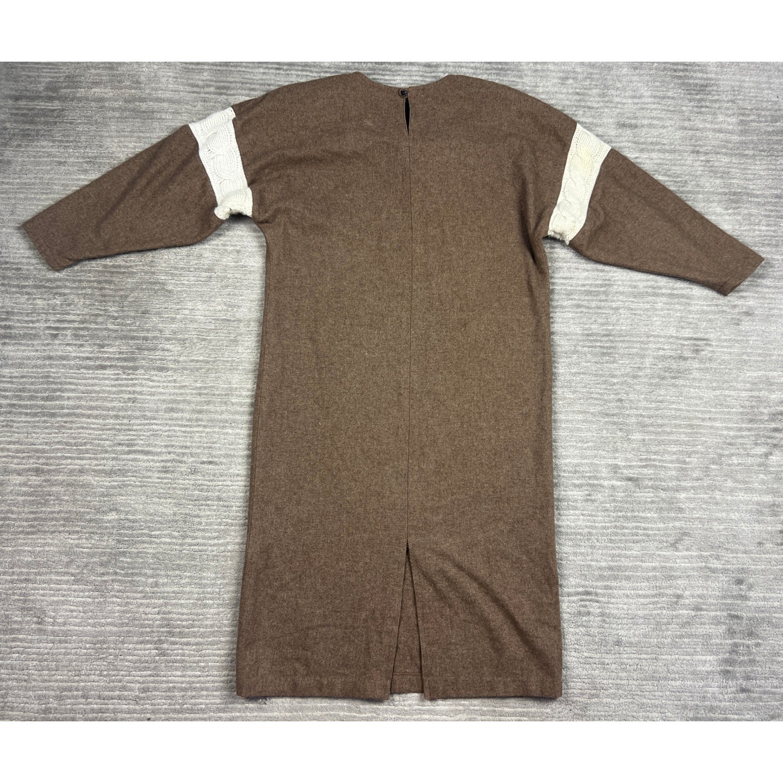 Harrods Dress Womens 38 Brown Wool Blend Midi Italy Cable Knit Button Detail