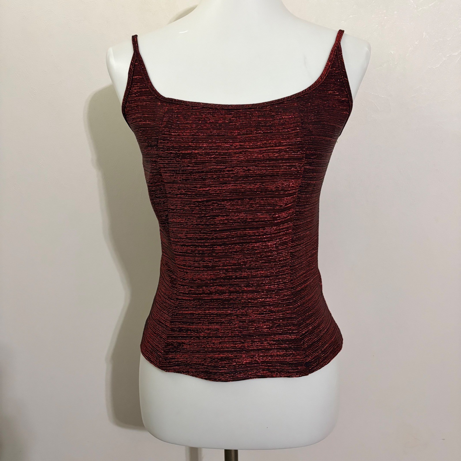 Black Market Camisole Top Medium Red Metallic Ribbed Spaghetti Strap 90s Grunge