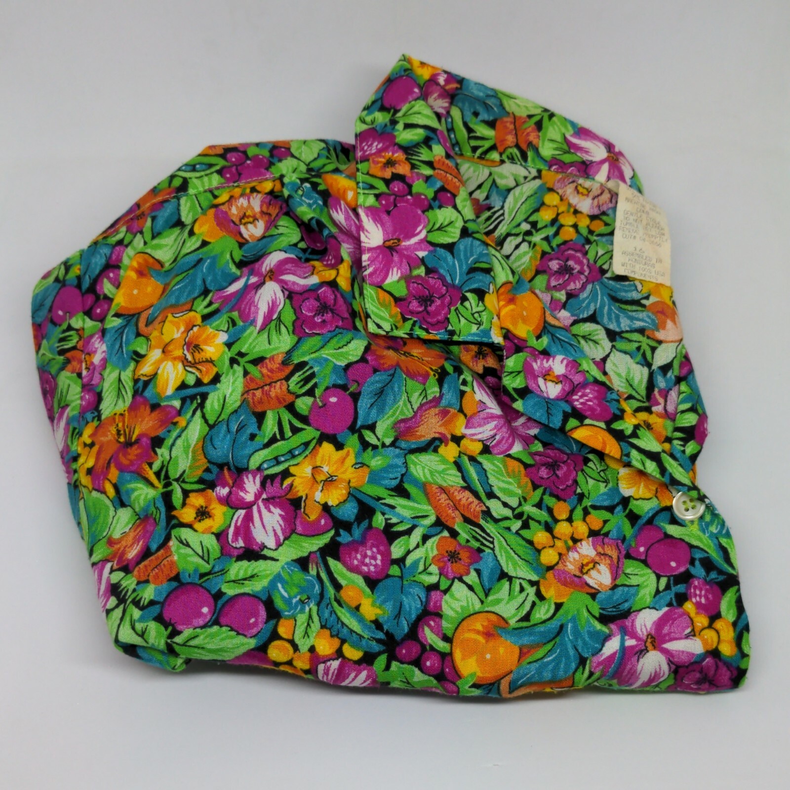 Women’s Vintage Short-sleeve Flowers/Oranges Graphic Print Button Up Shirt Sz 16