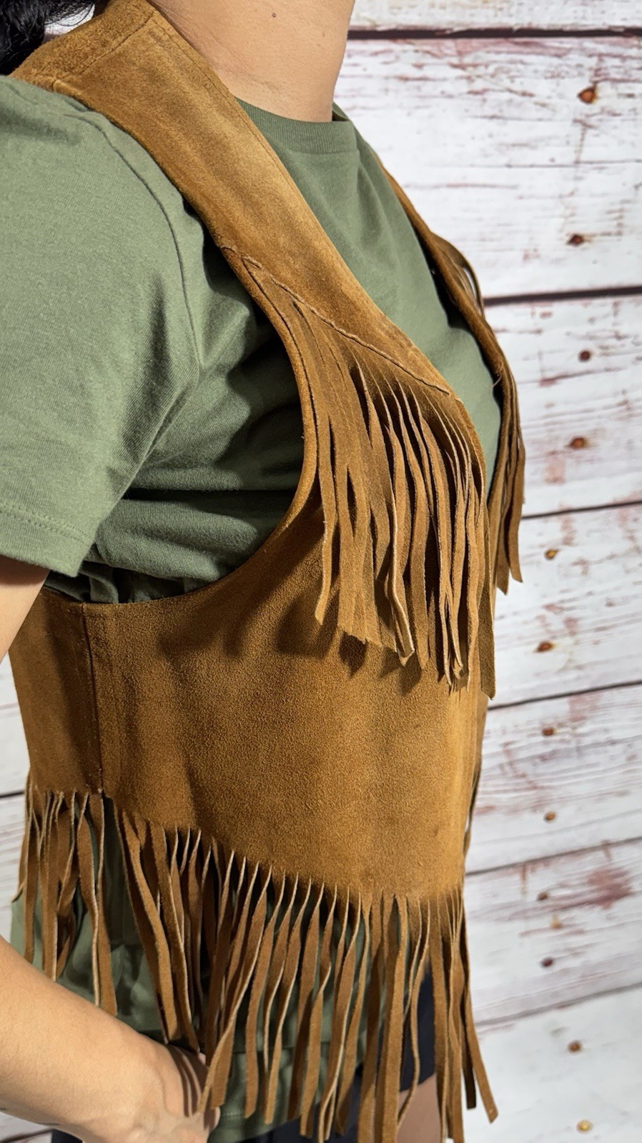 Suede Leather Vest Fringe Western Hippie motorcycle costume vintage native