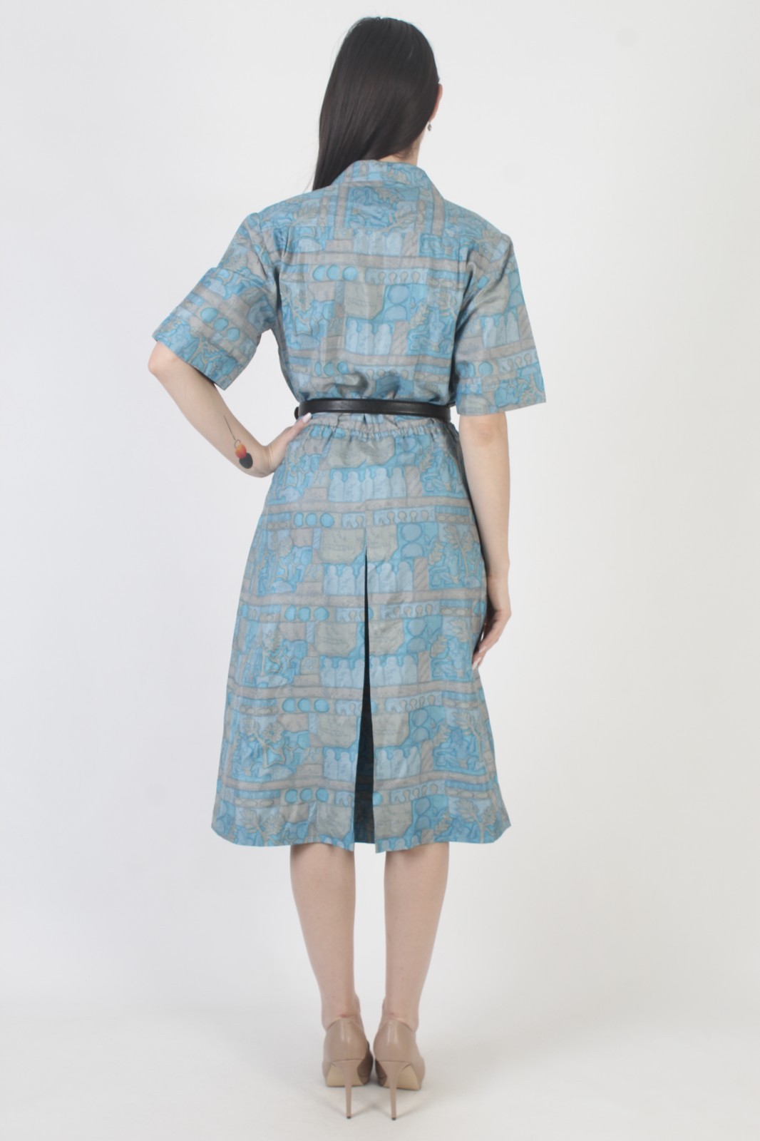 Vtg 60s Thai Silk MCM Dress Mid Century Mod Rockabilly Asian Ancient Print