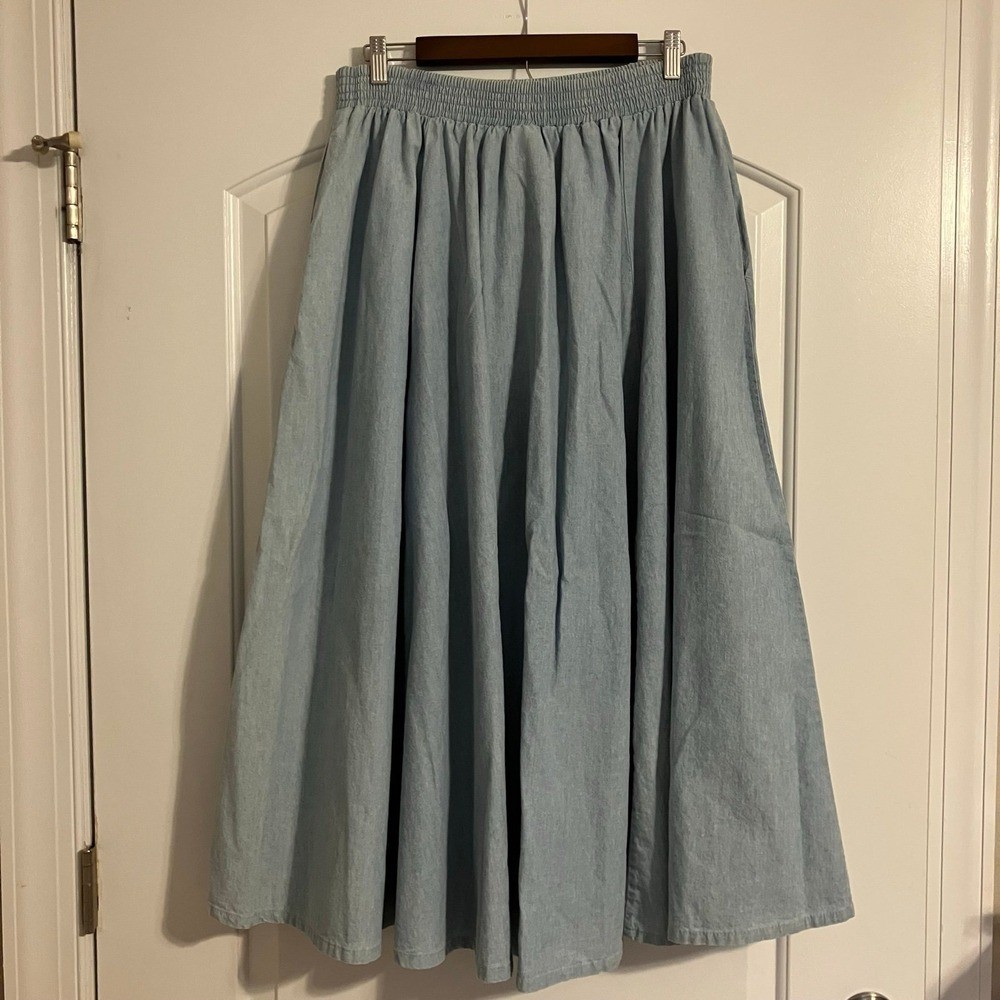 VTG Gotcha Covered cotton light blue denim pull-on maxi skirt Women’s Sz 18 USA