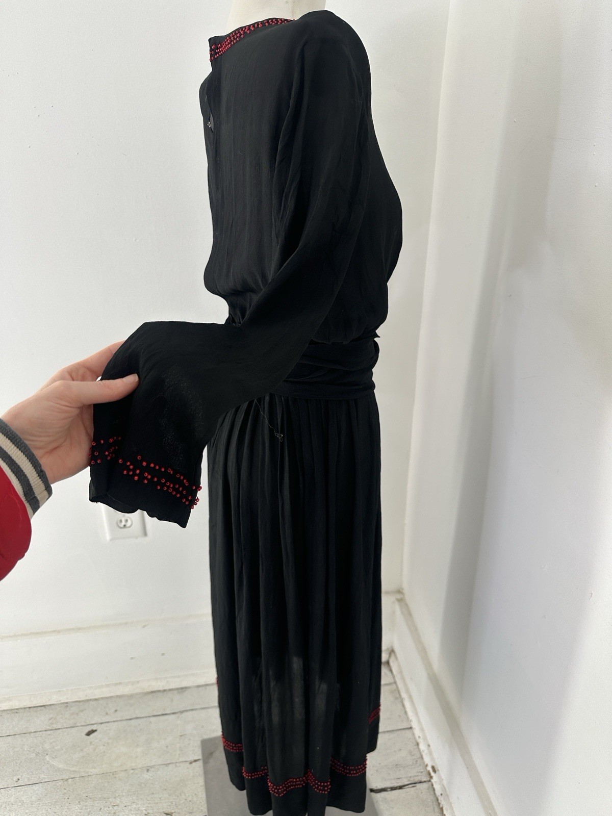 Antique Edwardian Black Silk Chiffon Beaded Dress