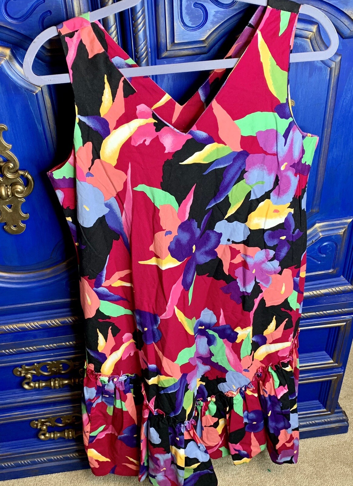 VTG Jade Fashions HAWAII Bright Floral Peasant Tropical Dress Size Small