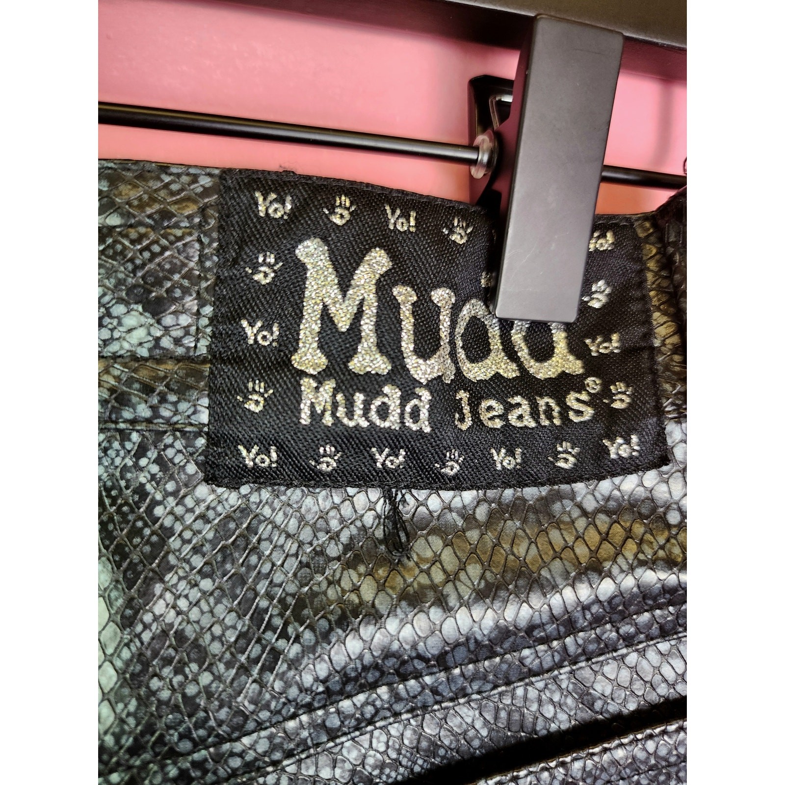 Size XXS Vintage 1990’s Black Faux Snakeskin Pleather Bootcut Pants Mudd Jeans