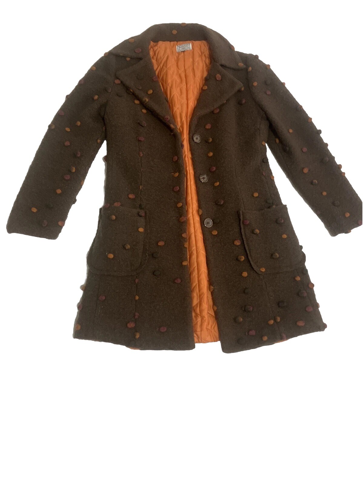 Vintage 1960s Brown Dot Coat Made In Holland Small