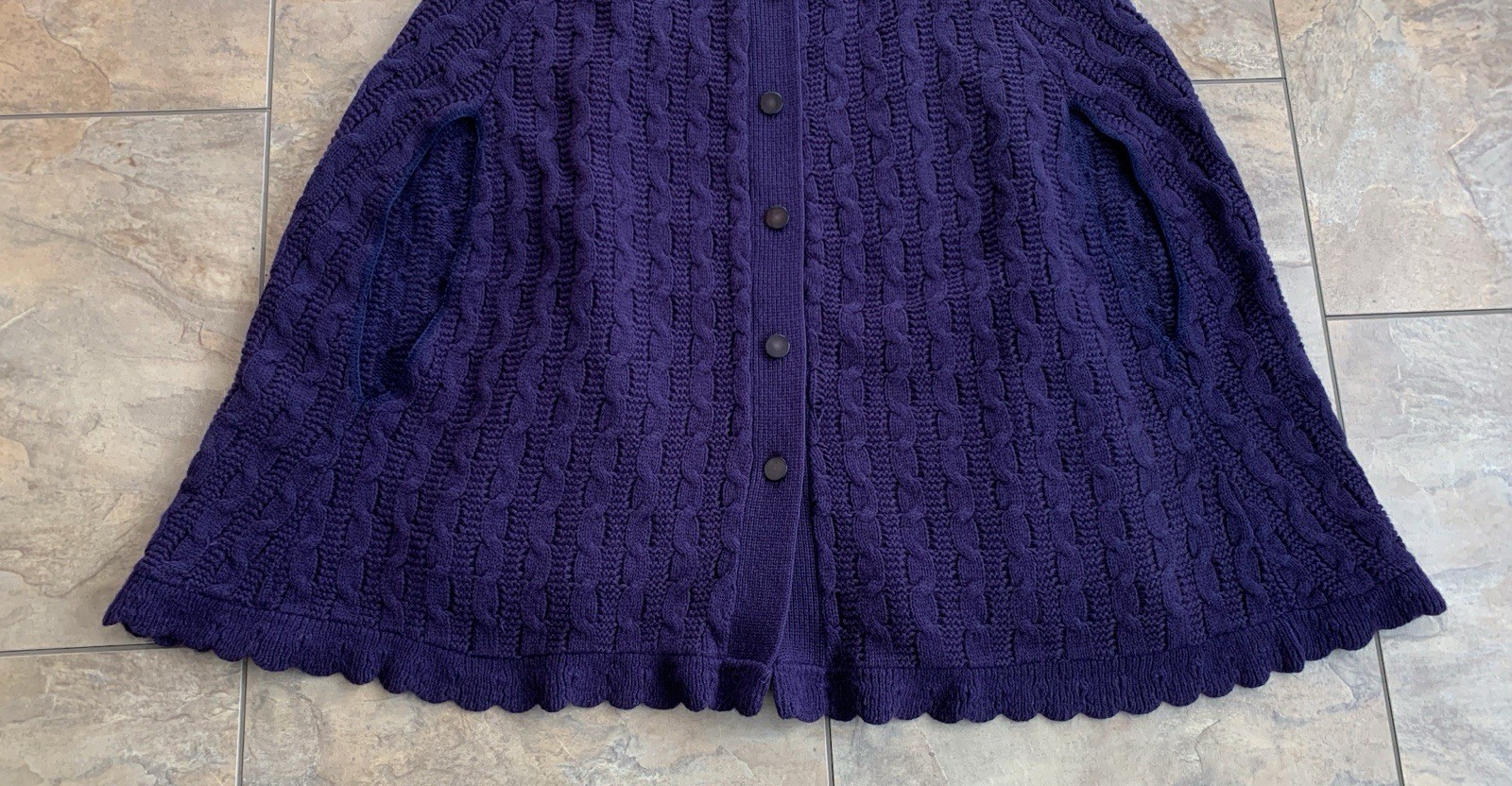 Vintage 70s Sturbridge Blue Cable Knit Sweater Cape Poncho Collared