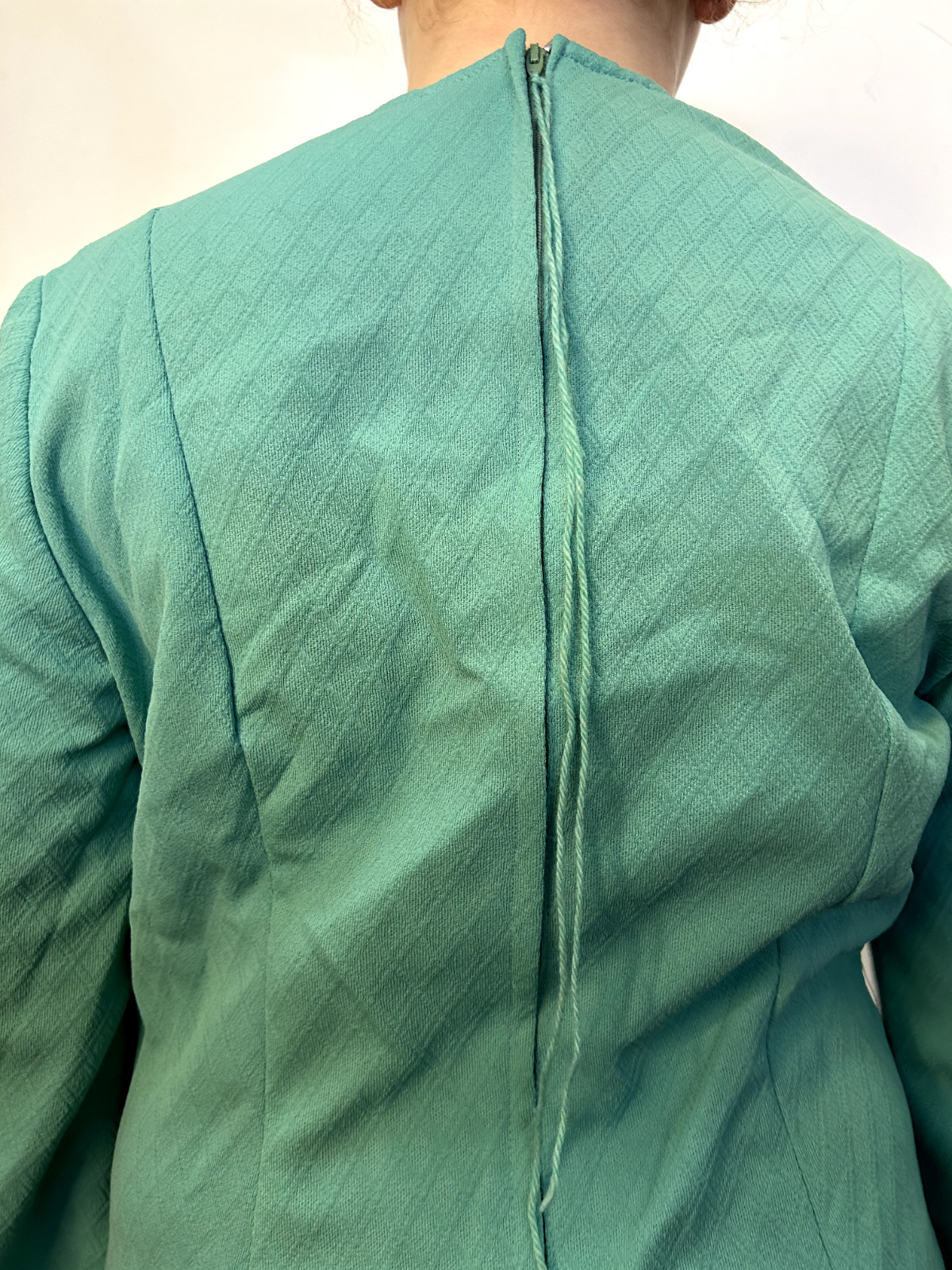 Vintage MODERN STYLE 1980s 60s Teal A-Line Mini Dress Crimplene Mod Go-go AU 14