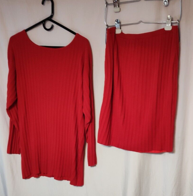 Vintage Ladies Anne Klein For Sadimara Large Sweater and Skirt Red