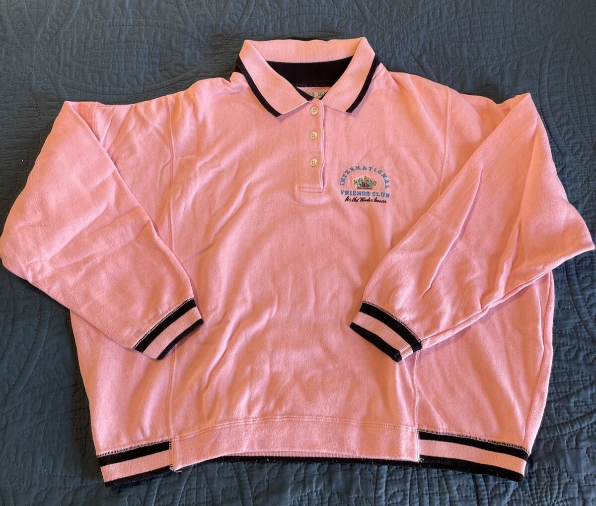 VTG 90’s Friends Club Woman’s Sweatshirt, Pink &Blue, Collared, Embroider, M.