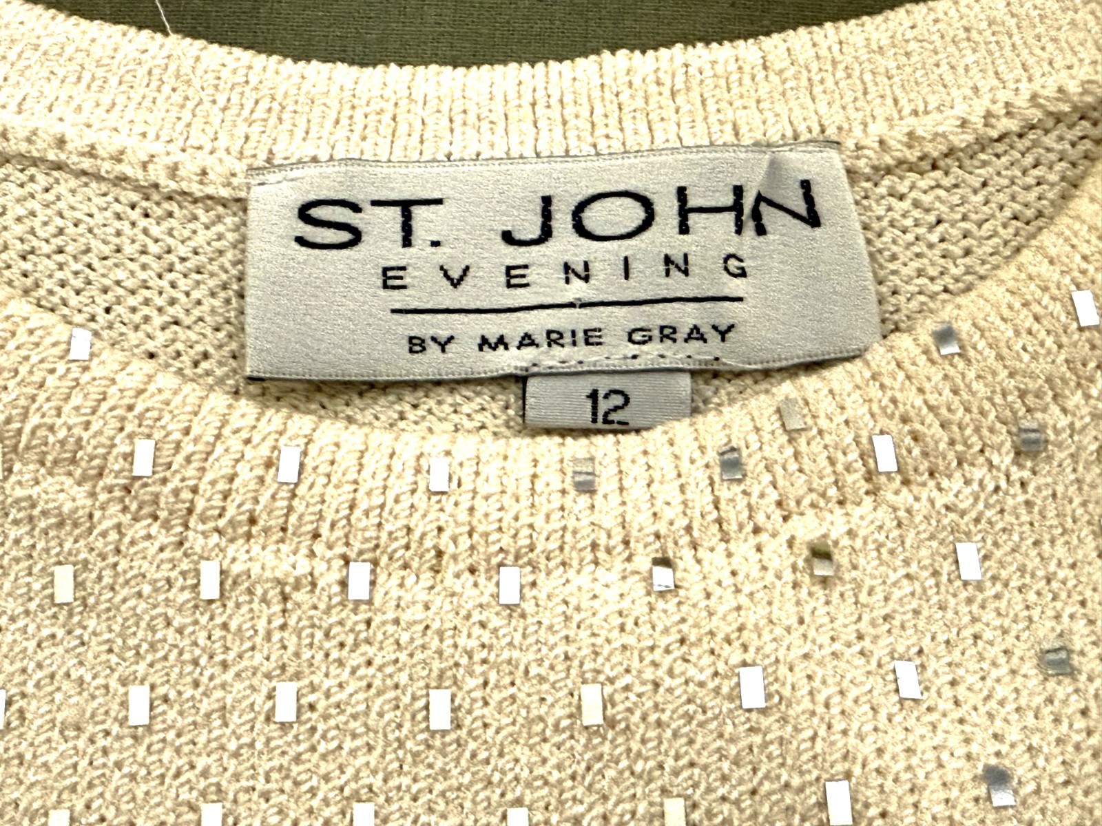 Nice St John Ivory Santana Knit Cami ~ Shell Covered in Paillettes sz 12 ~ L