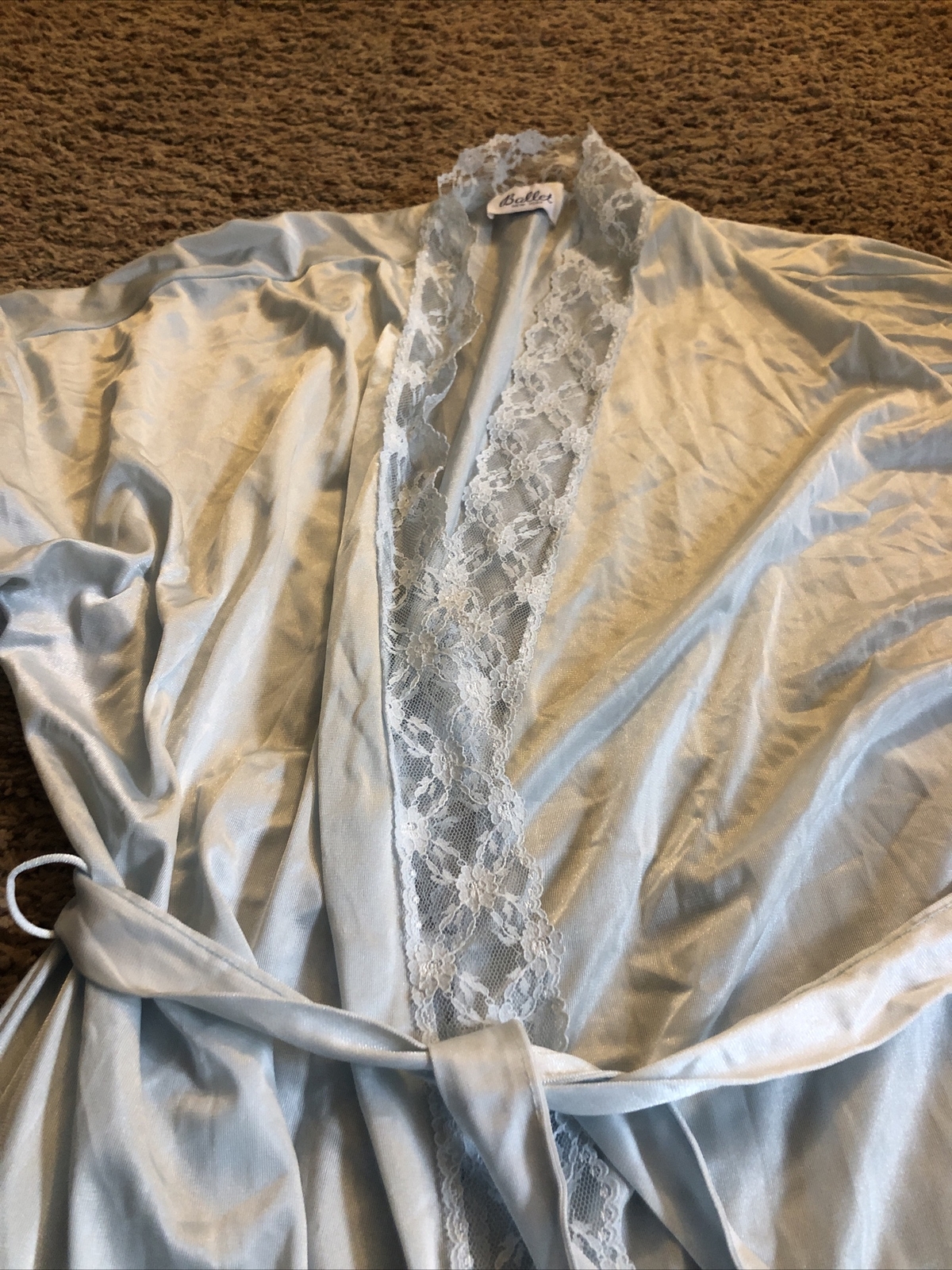 Ballet New York Vintage Sheer Robe Sea Foam Green w/Lace Medium Nylon *wonky hem