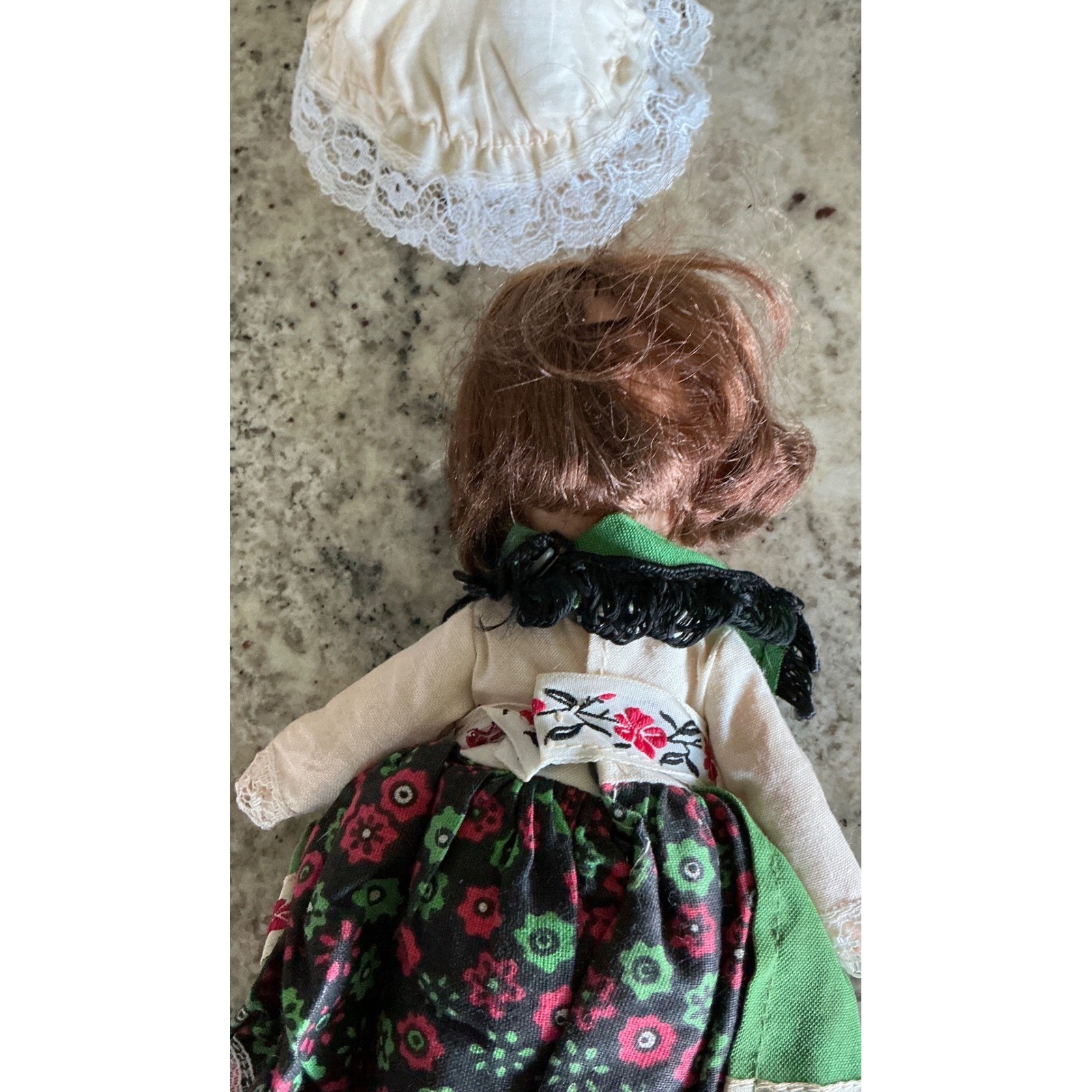 Vogue Vintage 1972 International Doll Green Floral Folk Dress 8 Inch Brunette