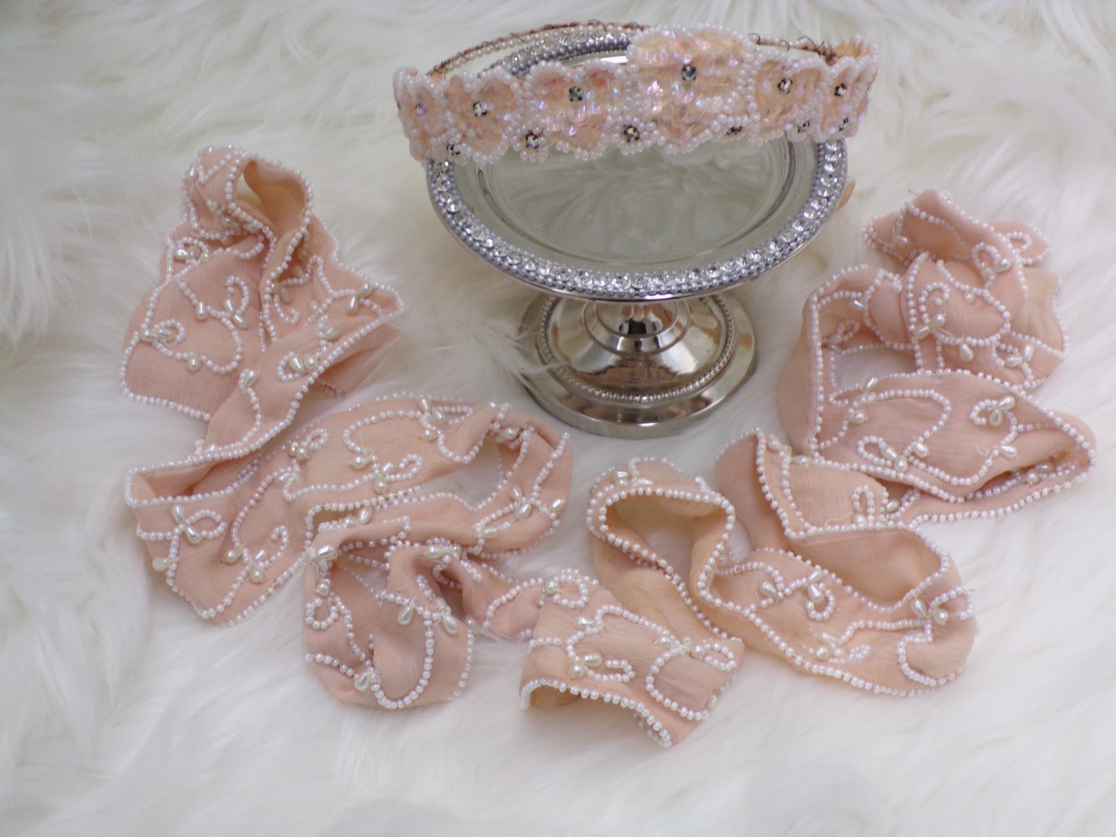 Antique Vintage Wedding Bridal Headpiece and Belt Style: Peaches and Cream