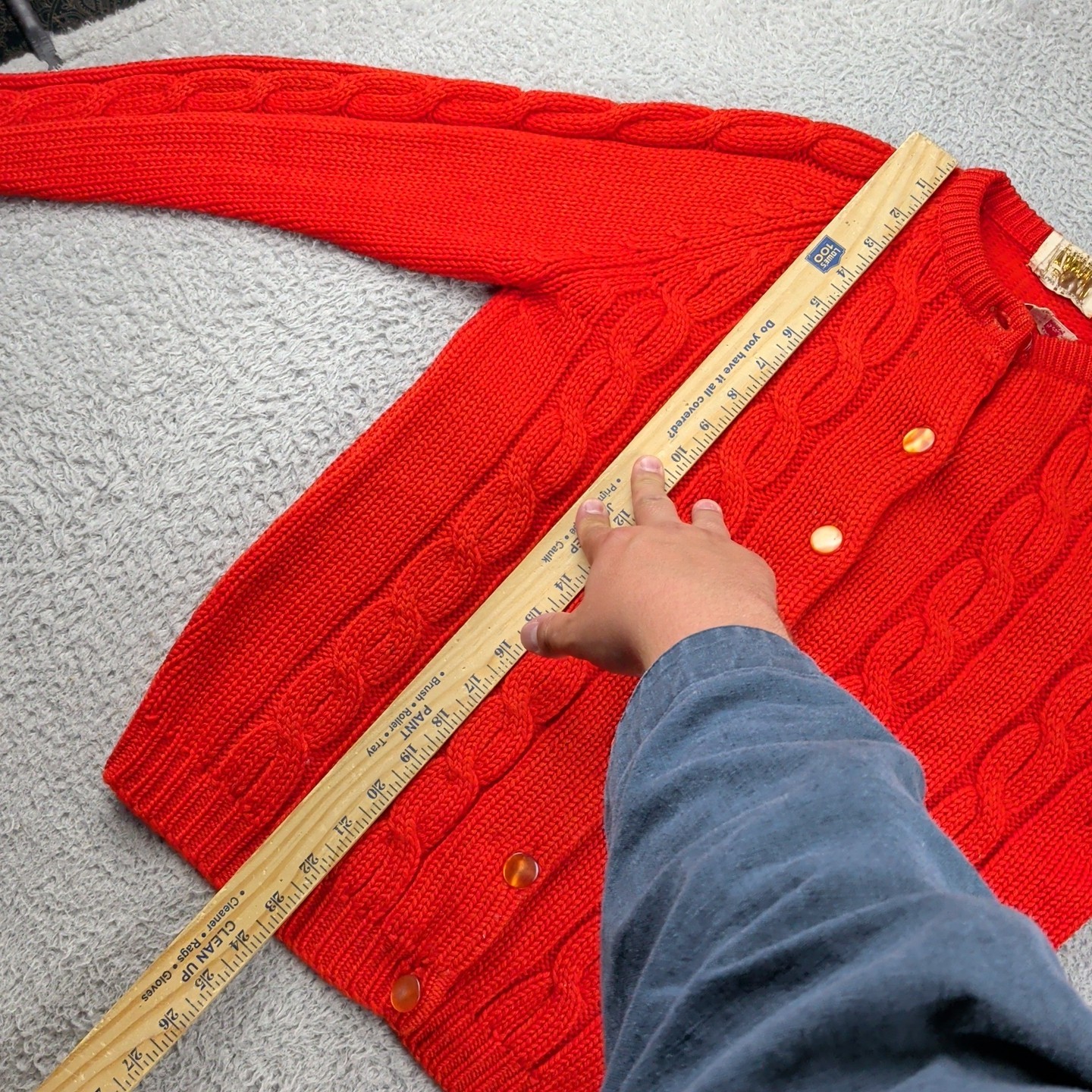 VTG 60s 70s Tami Sweater Womens Red Orange Cable Knit British Colony Hong Kong