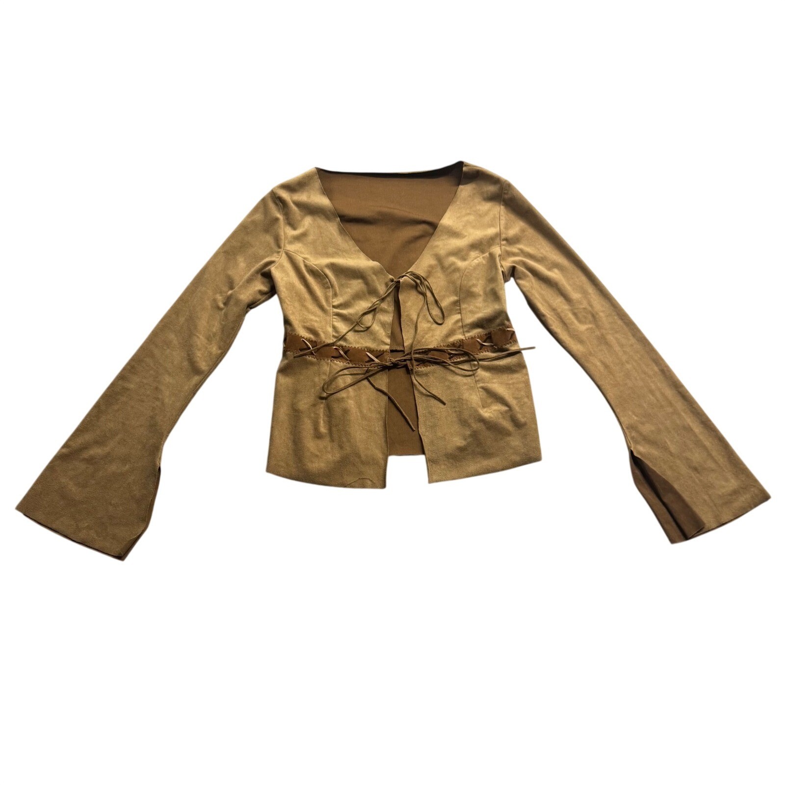 VTG Zako Women’s Brown Suede Bell Sleeve Top S/S Western Y2k Retro Bho Indie