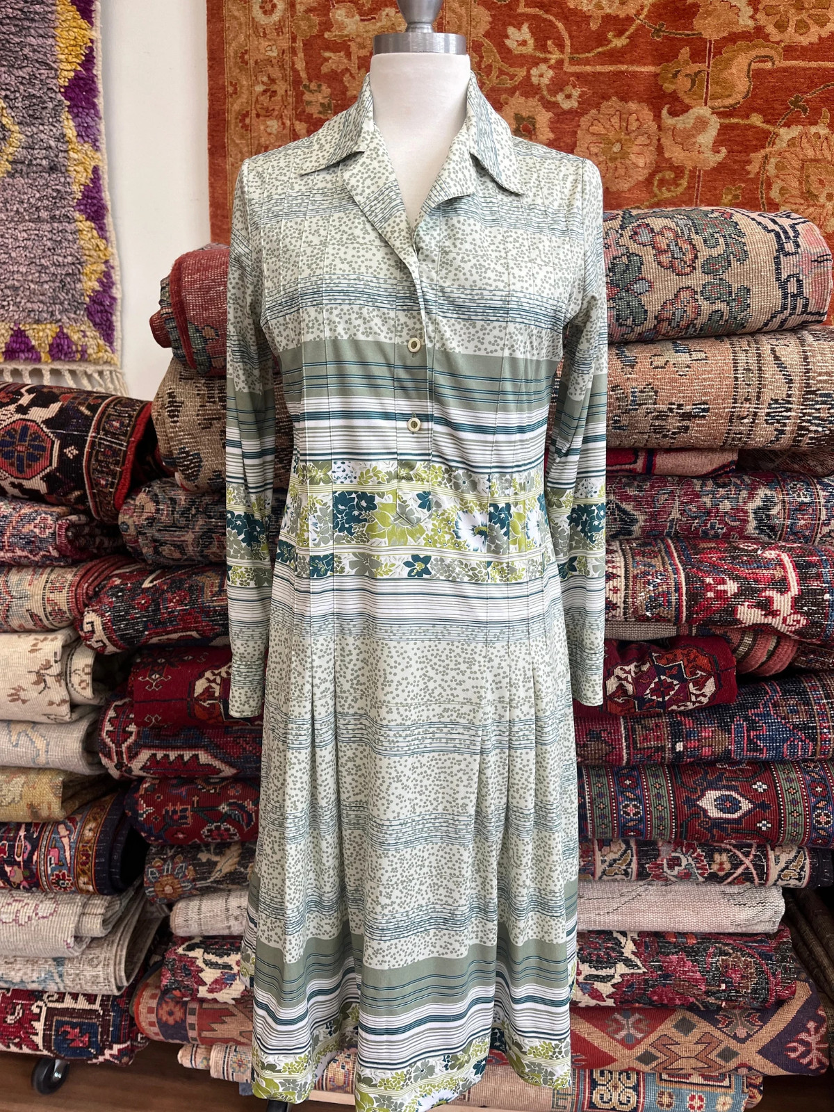 Vintage 70′ Italian Dress Soft Lycra Floral Print Size M