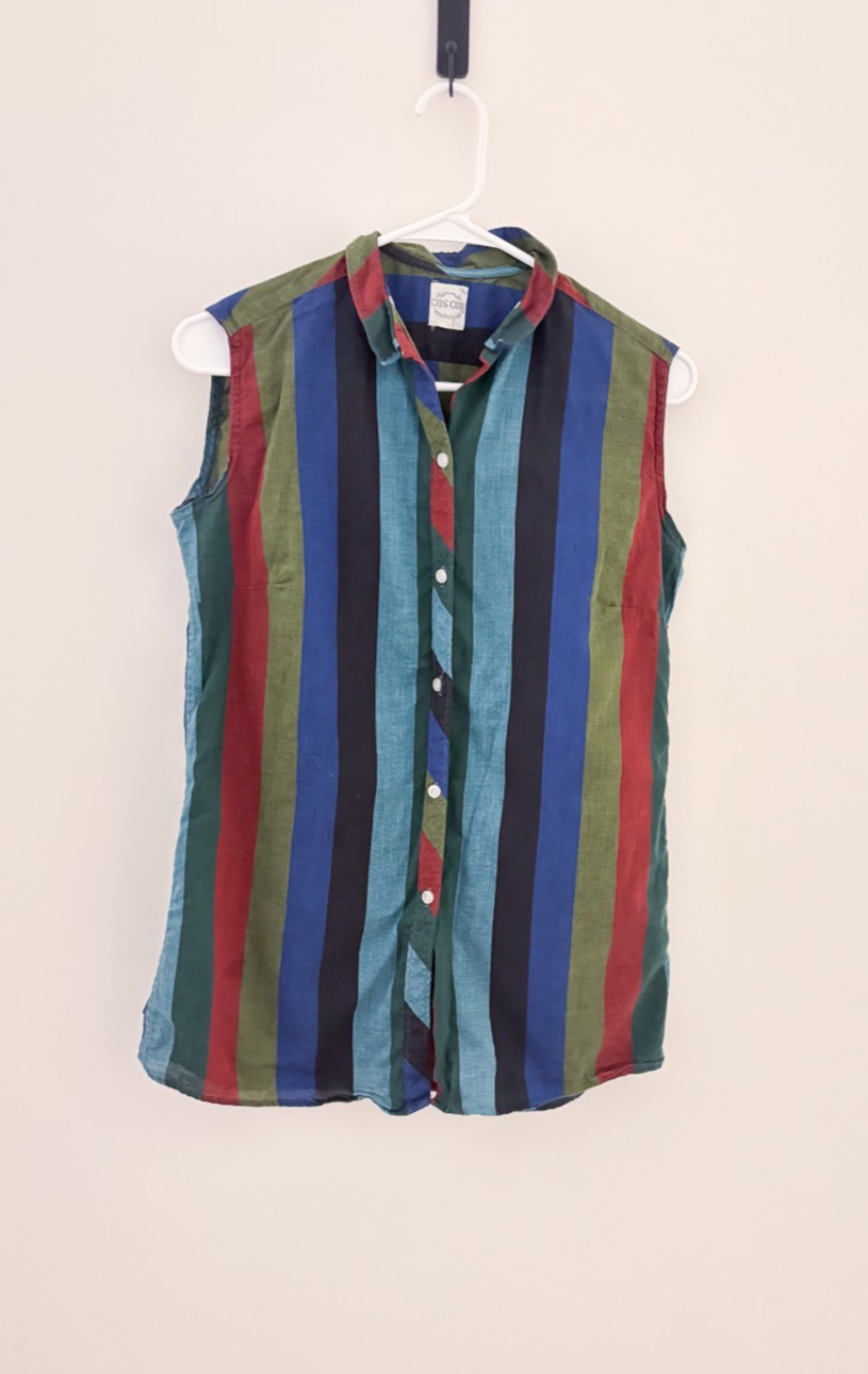 Vintage Cos Cob Sleeveless Striped Button Front Blouse Women’s 13 14 90s