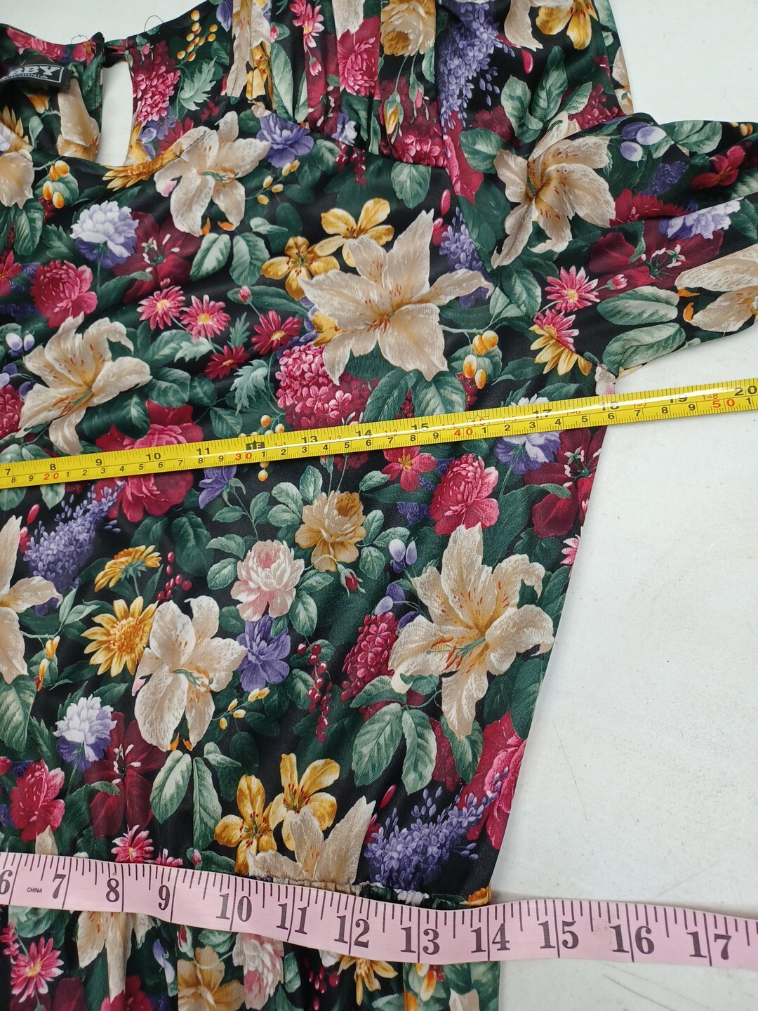 Vintage 80s Dress Floral Prior Tabby California Short Puffy Sleeves Secretary S