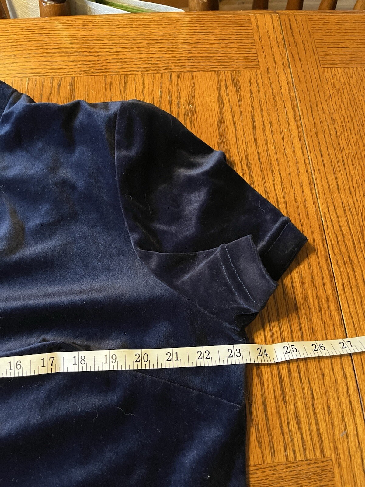 Vtg 60s Dark Blue Velvet Cocktail Dress Womens Size 18 Short Sleeve Slit Back