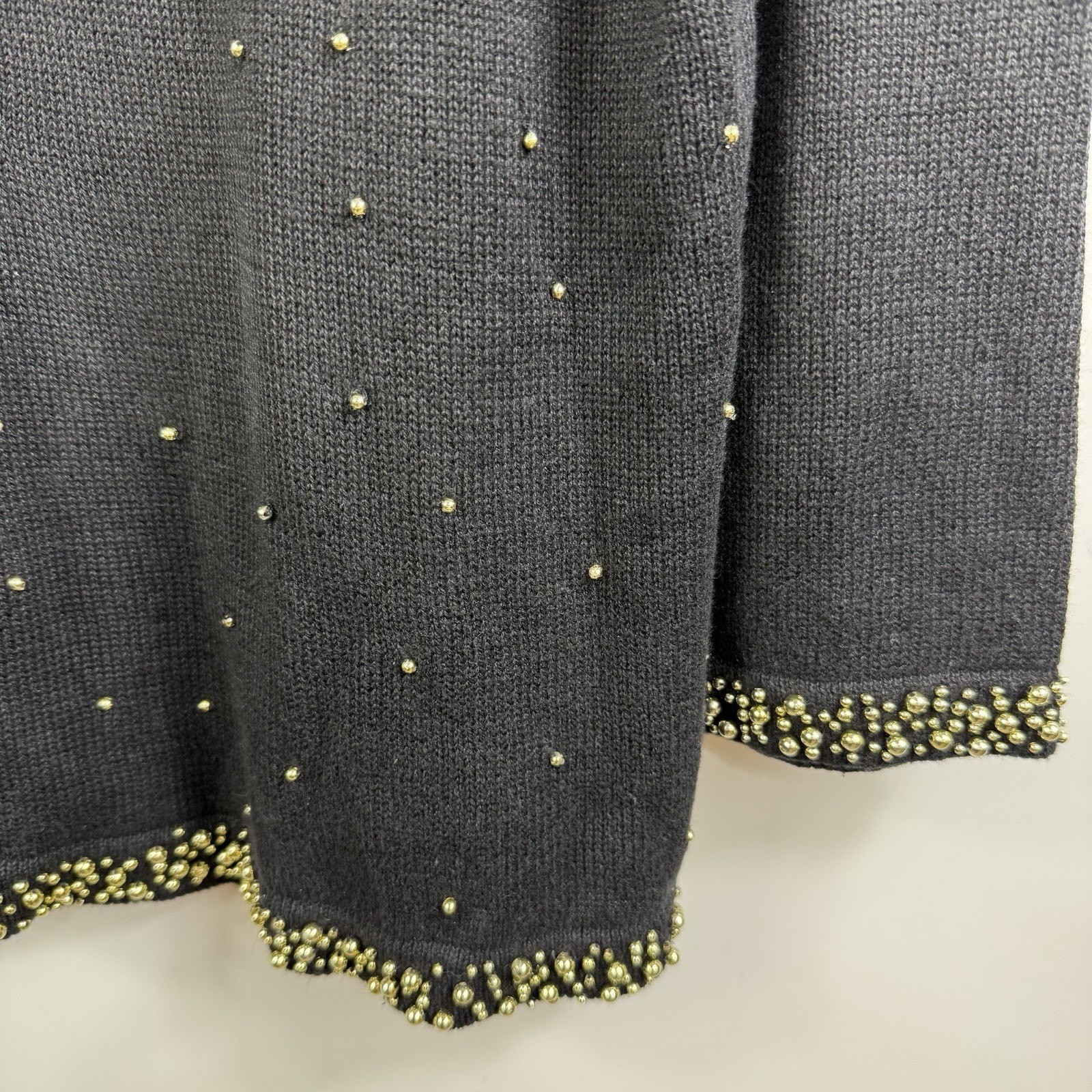 Vintage 90s Beaded Black Embroidered Poinsettia Sweater Large Holiday Christmas
