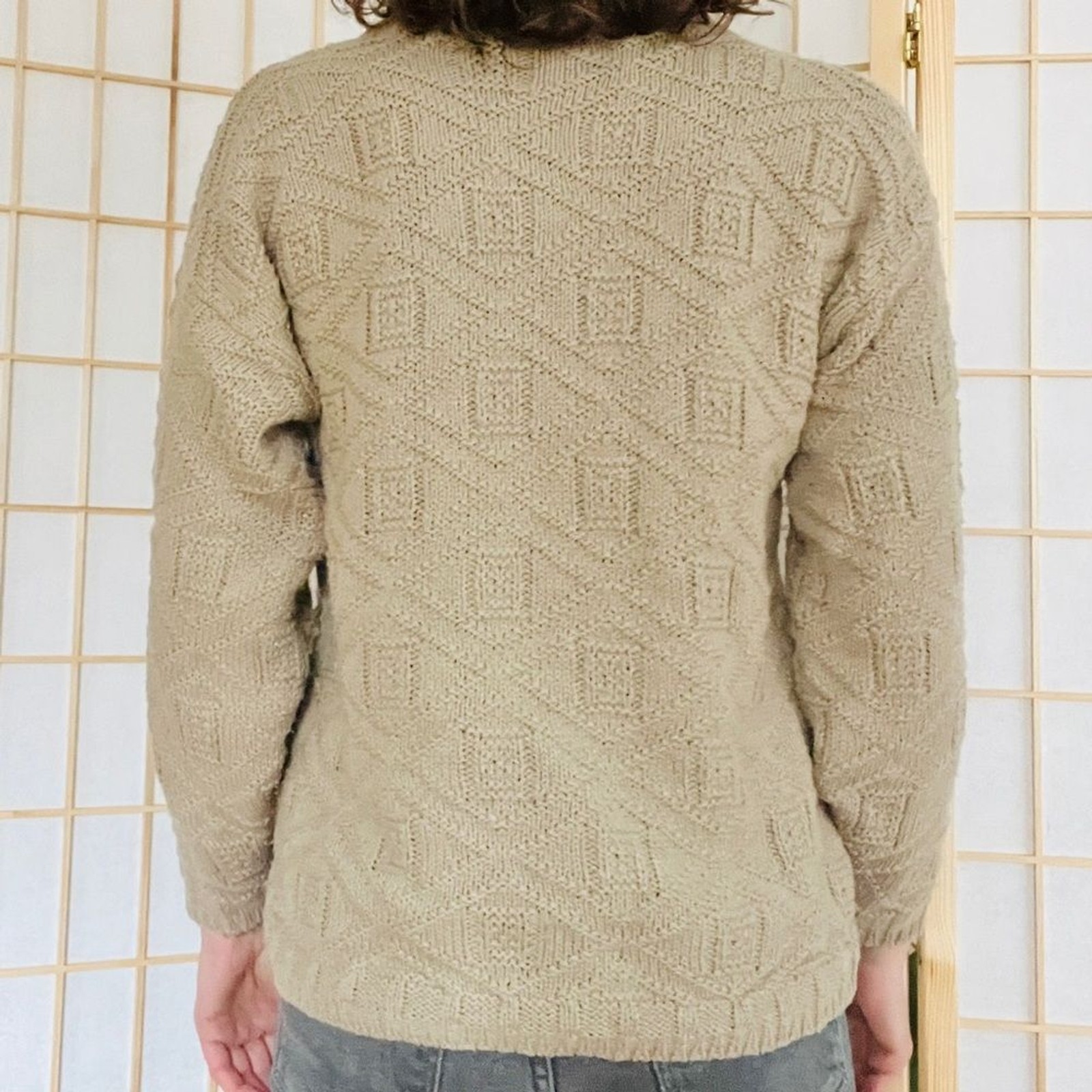 Vintage Aran Sweater Cotton Small / Medium Beige